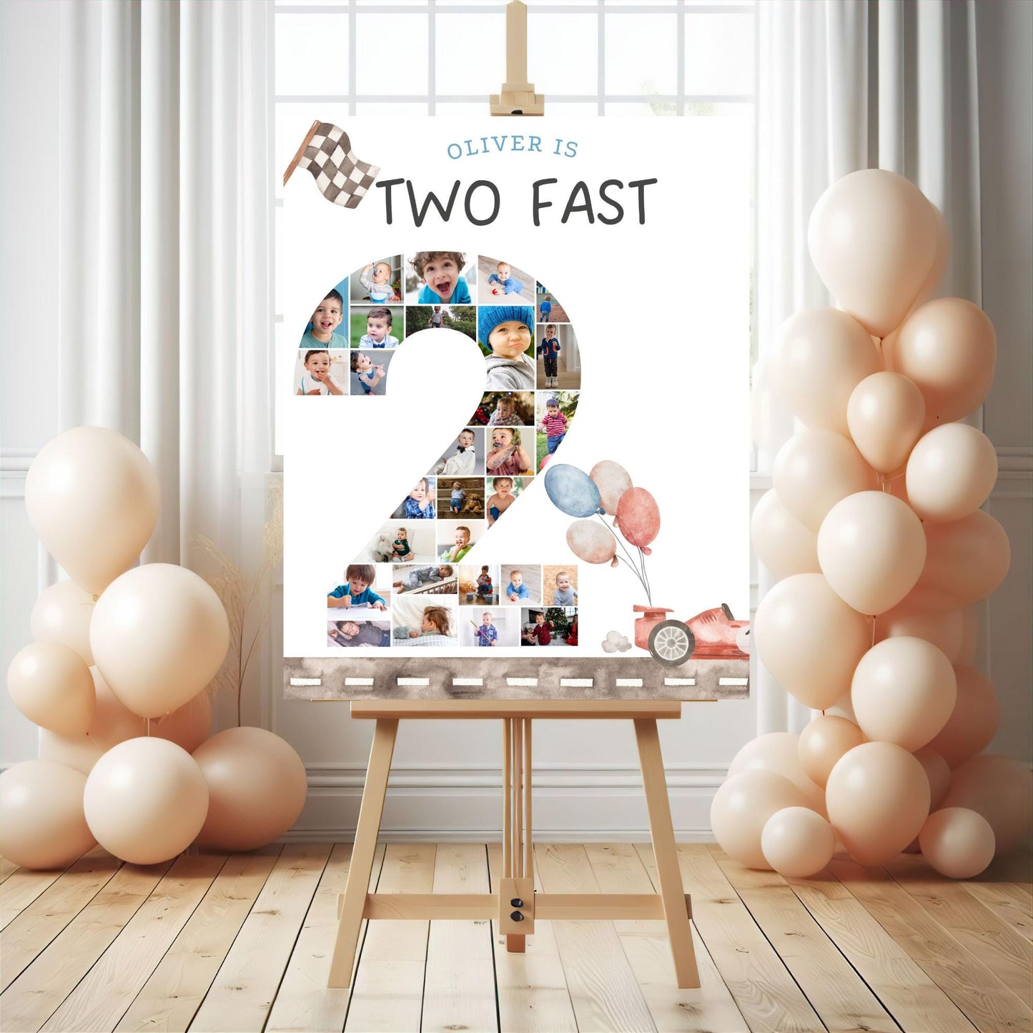 Two Fast Birthday Sign Photo Collage Editable Race Car Party Two Fast Two Curious 2nd Birthday Photo Banner Milestone photo sign