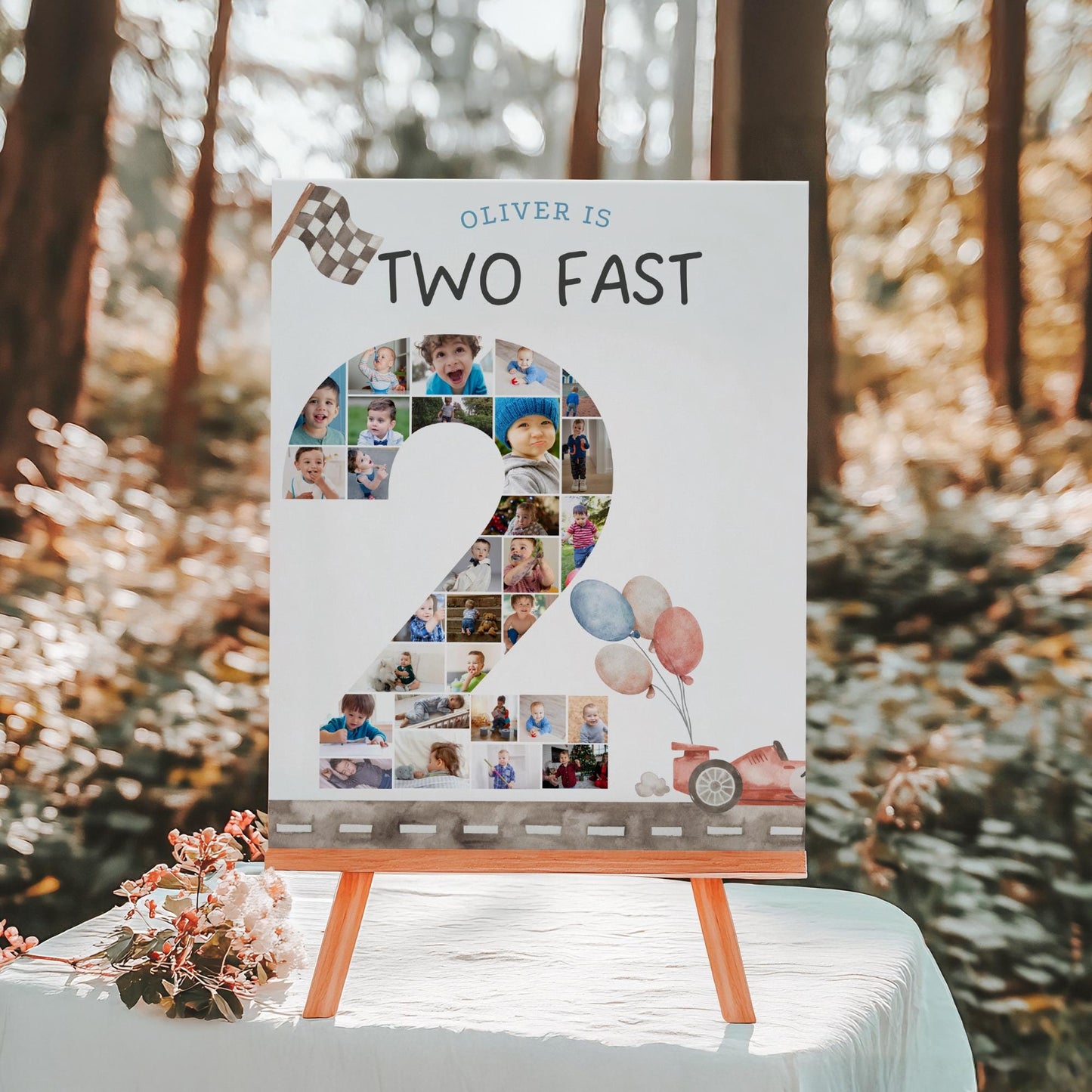 Two Fast Birthday Sign Photo Collage Editable Race Car Party Two Fast Two Curious 2nd Birthday Photo Banner Milestone photo sign