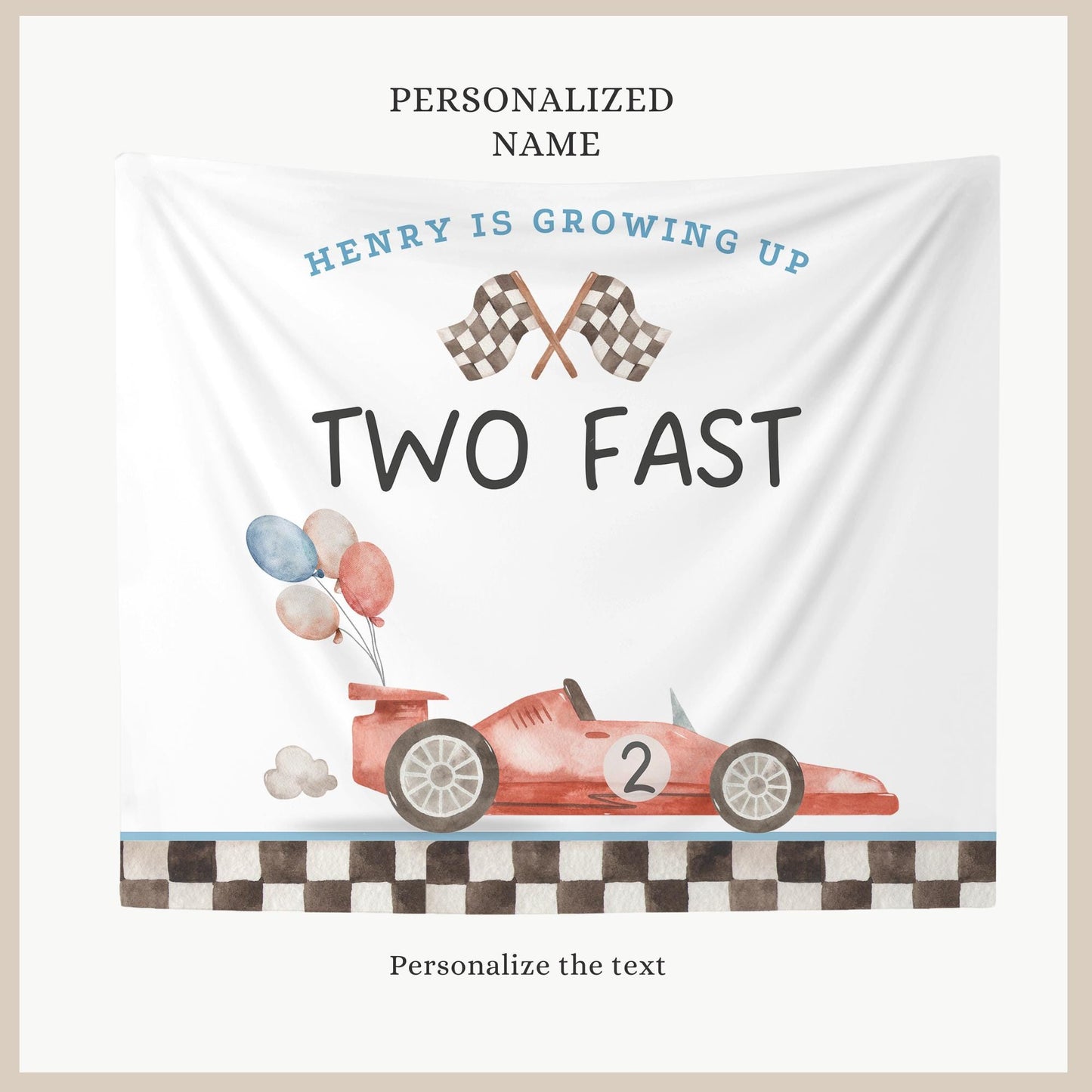 Two Fast Birthday Personalized Banner 2nd Birthday Racecar Party Decor Photo Backdrop Racing Custom Banner Two Fast Two Curious Wall Decor