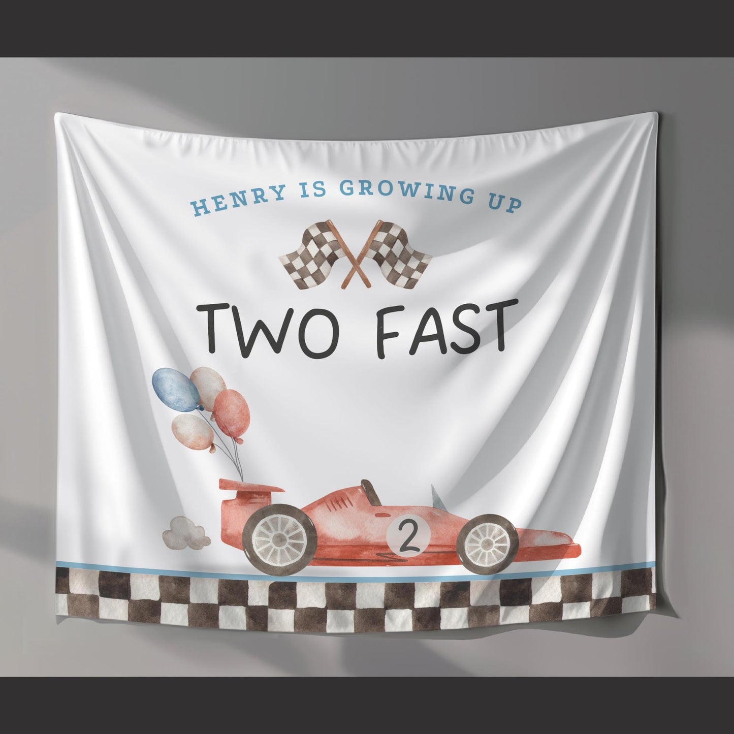 Two Fast Birthday Personalized Banner 2nd Birthday Racecar Party Decor Photo Backdrop Racing Custom Banner Two Fast Two Curious Wall Decor