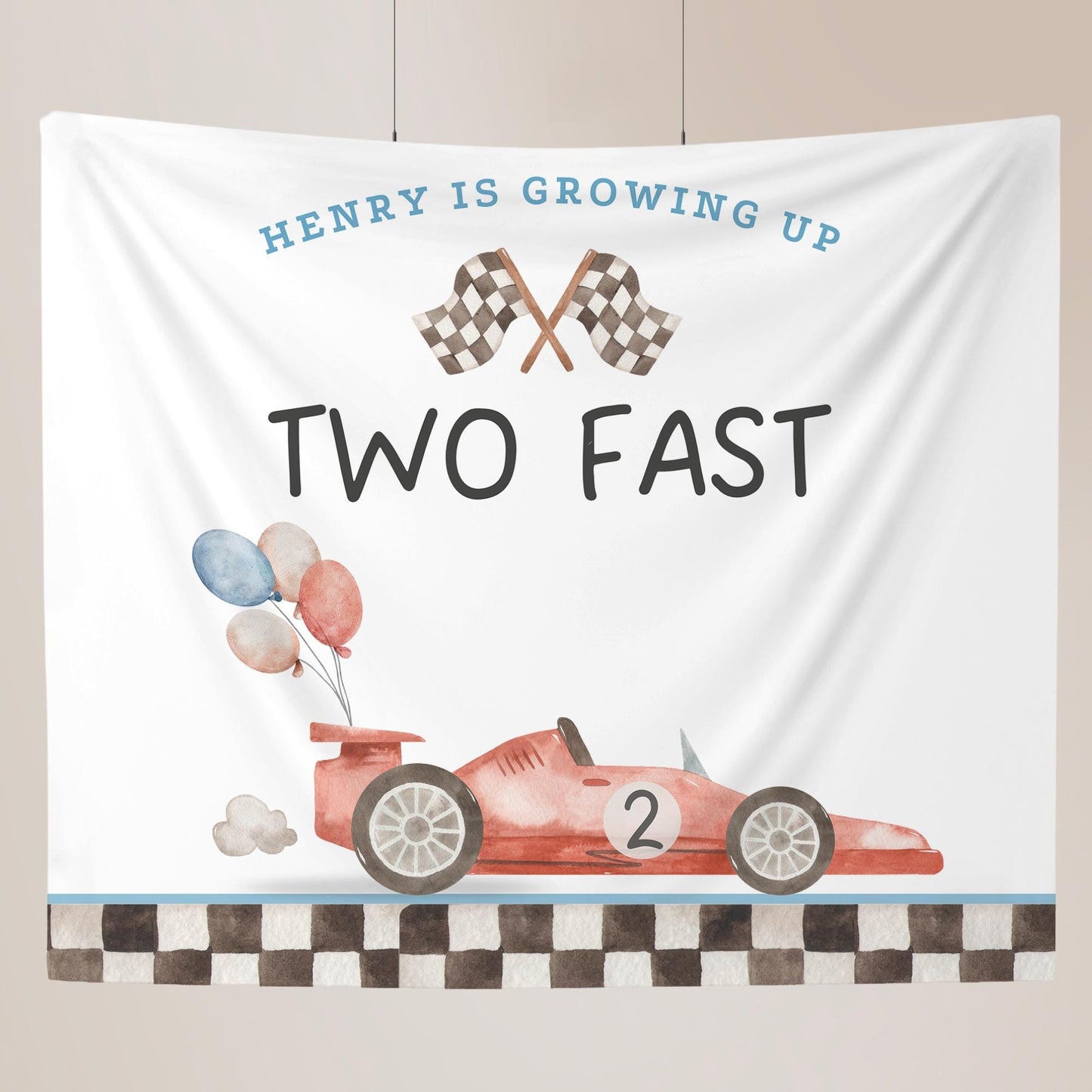 Two Fast Birthday Personalized Banner 2nd Birthday Racecar Party Decor Photo Backdrop Racing Custom Banner Two Fast Two Curious Wall Decor
