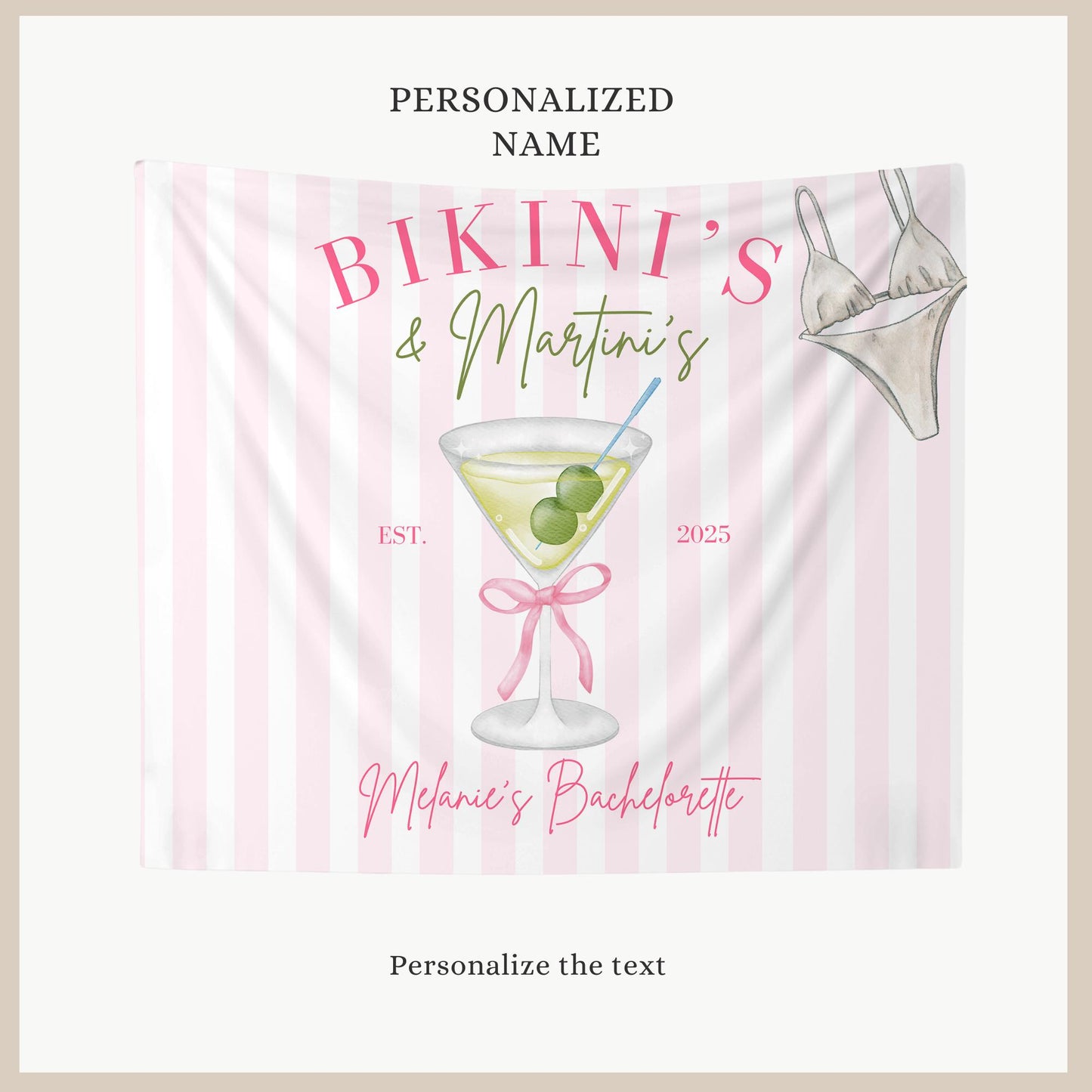 Bikinis and Martinis Bachelorette Custom Banner Martini Bachelorette Party Backdrop Tini's and Weenies Hen Party Decor Beach Bach Part