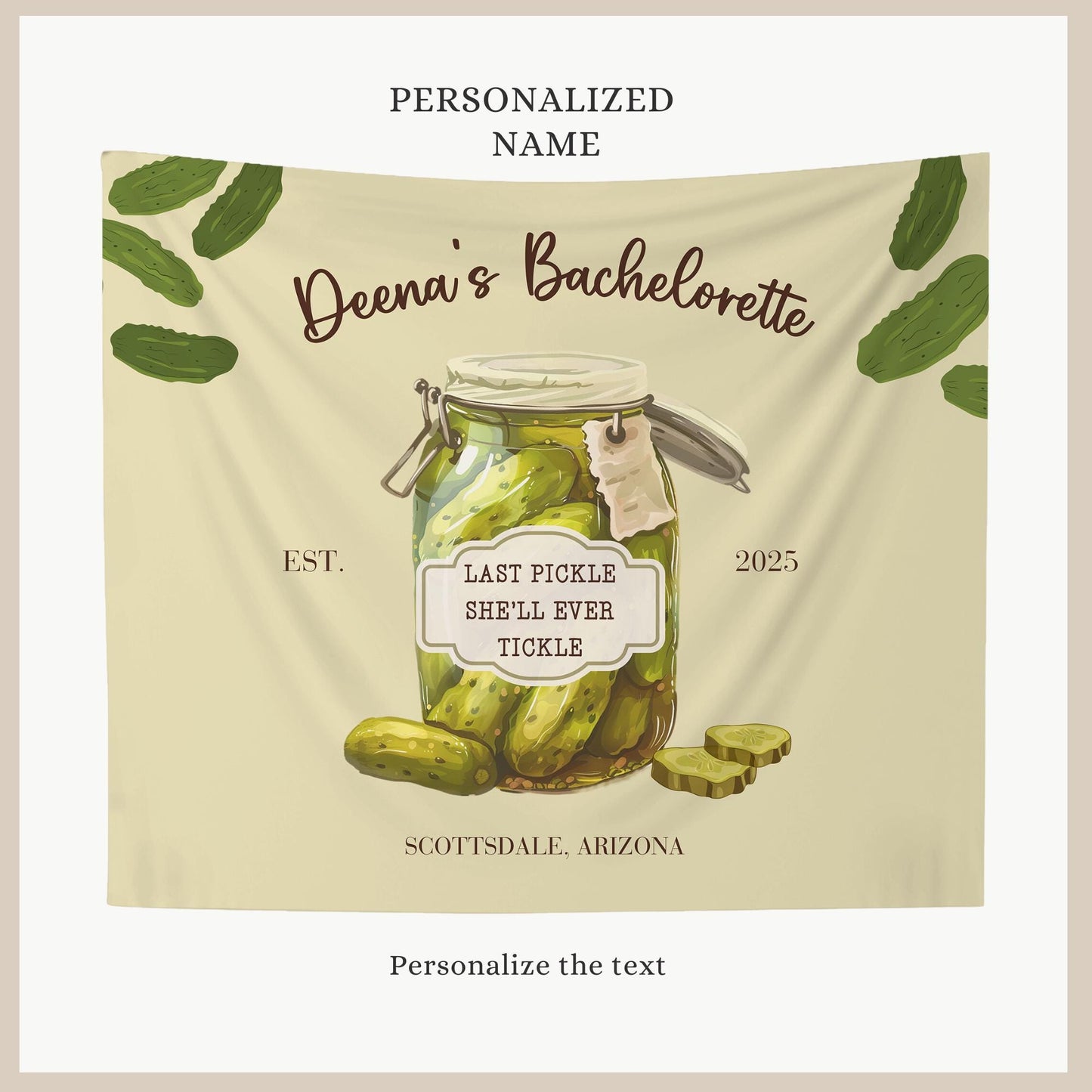 Pickle theme bachelorette Party Custom Banner Last Pickle She'll ever Tickle personalized decor sign Pickle Decorations Pickle Ball Bach