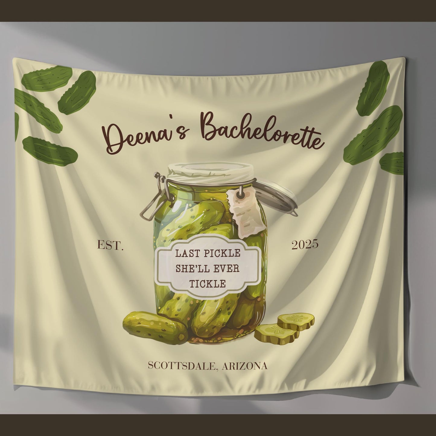 Pickle theme bachelorette Party Custom Banner Last Pickle She'll ever Tickle personalized decor sign Pickle Decorations Pickle Ball Bach