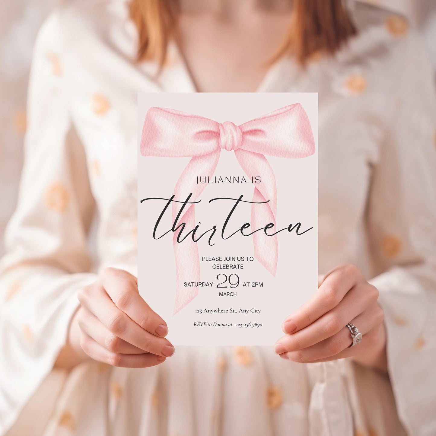 13th birthday invitation girl Pink Coquette Invite 13 year old girl Birthday Girl thirteenth Pink Bow Birthday Teen Birthday Party