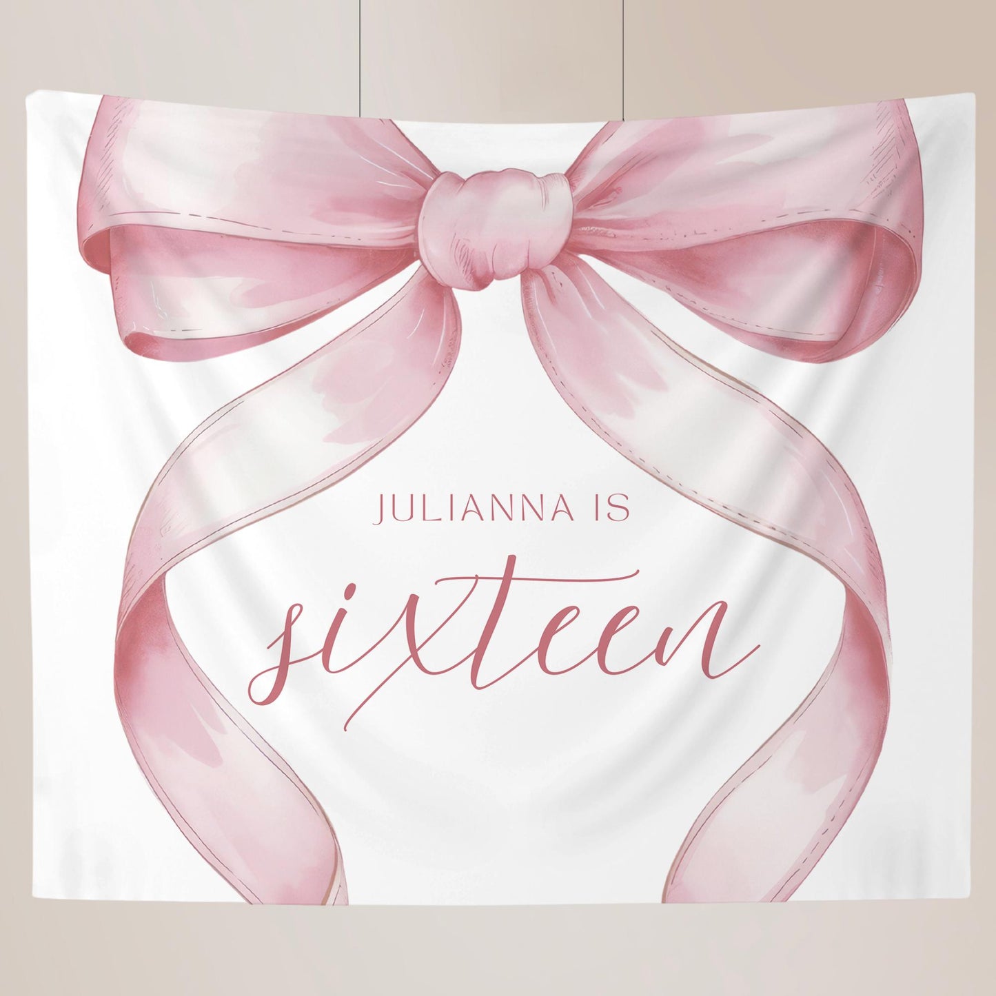 16th birthday Personalized Banner Coquette Party Decor Photo Backdrop 16th Birthday Sign sixteenth Pink Bow Birthday Sweet Sixteen