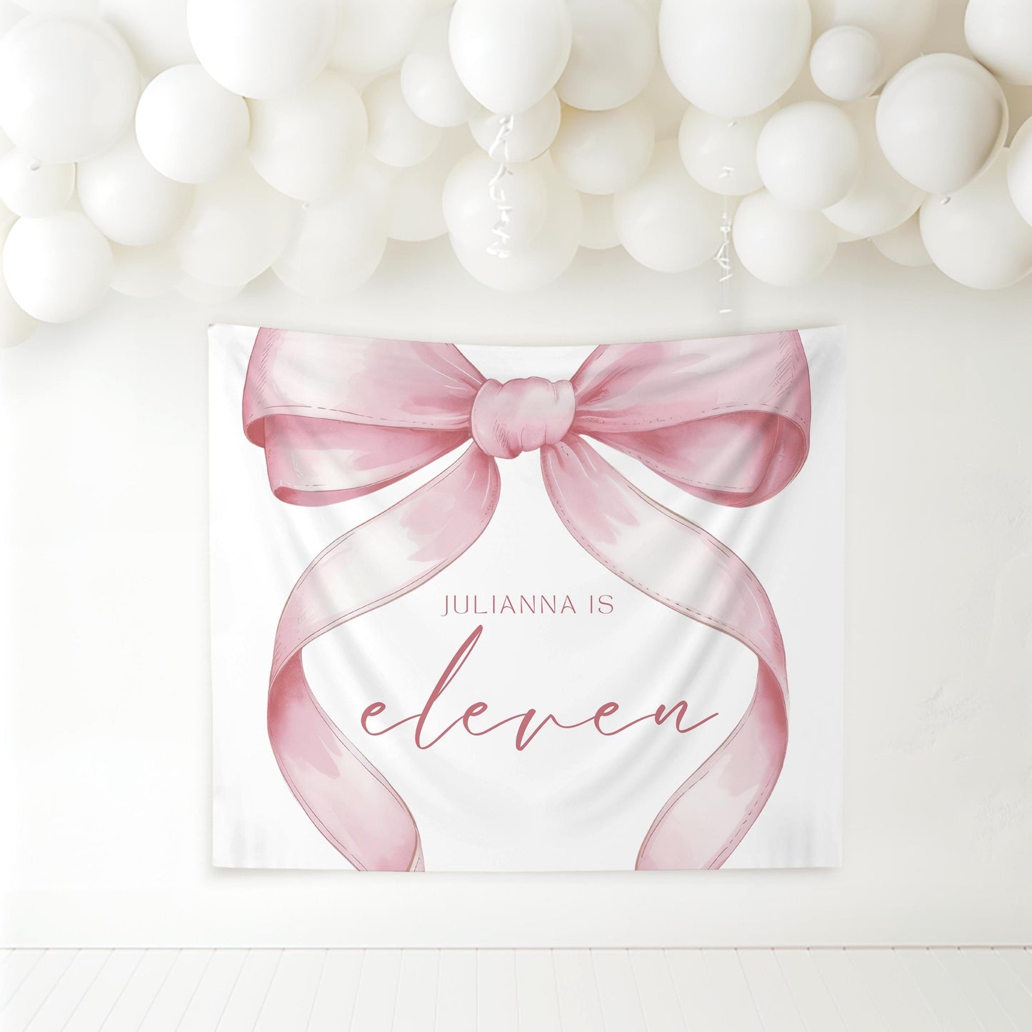 11 Year Old Girl Birthday custom Banner Pink Coquette 11th Birthday Girl eleventh Pink Bow Birthday Tween Birthday Party photo Backdrop