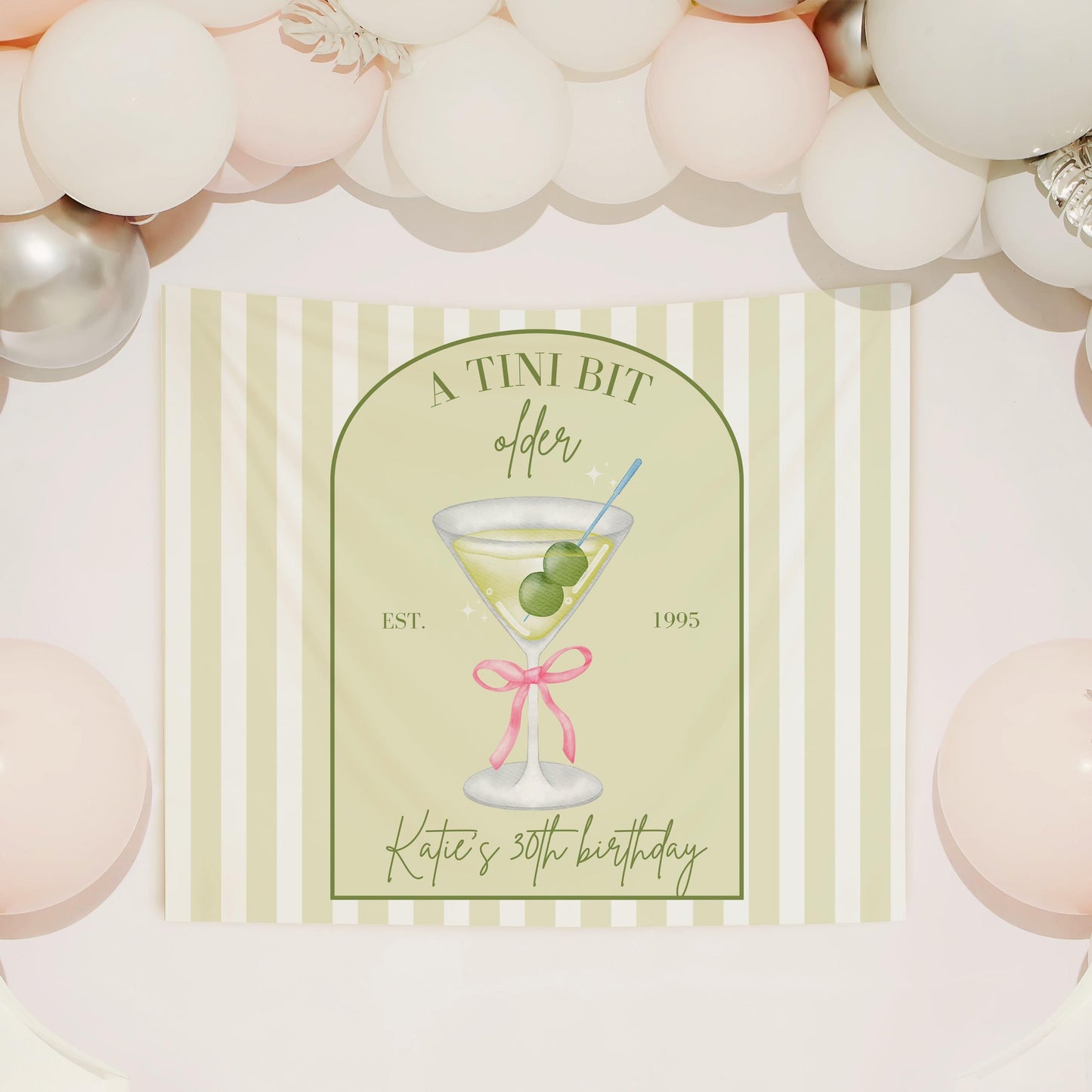 Tini Bit Older Birthday Banner Dirty Martini Party Backdrop Dirty 30 Decorations Dirty Thirty Personalized Party Decor Coquette Martini