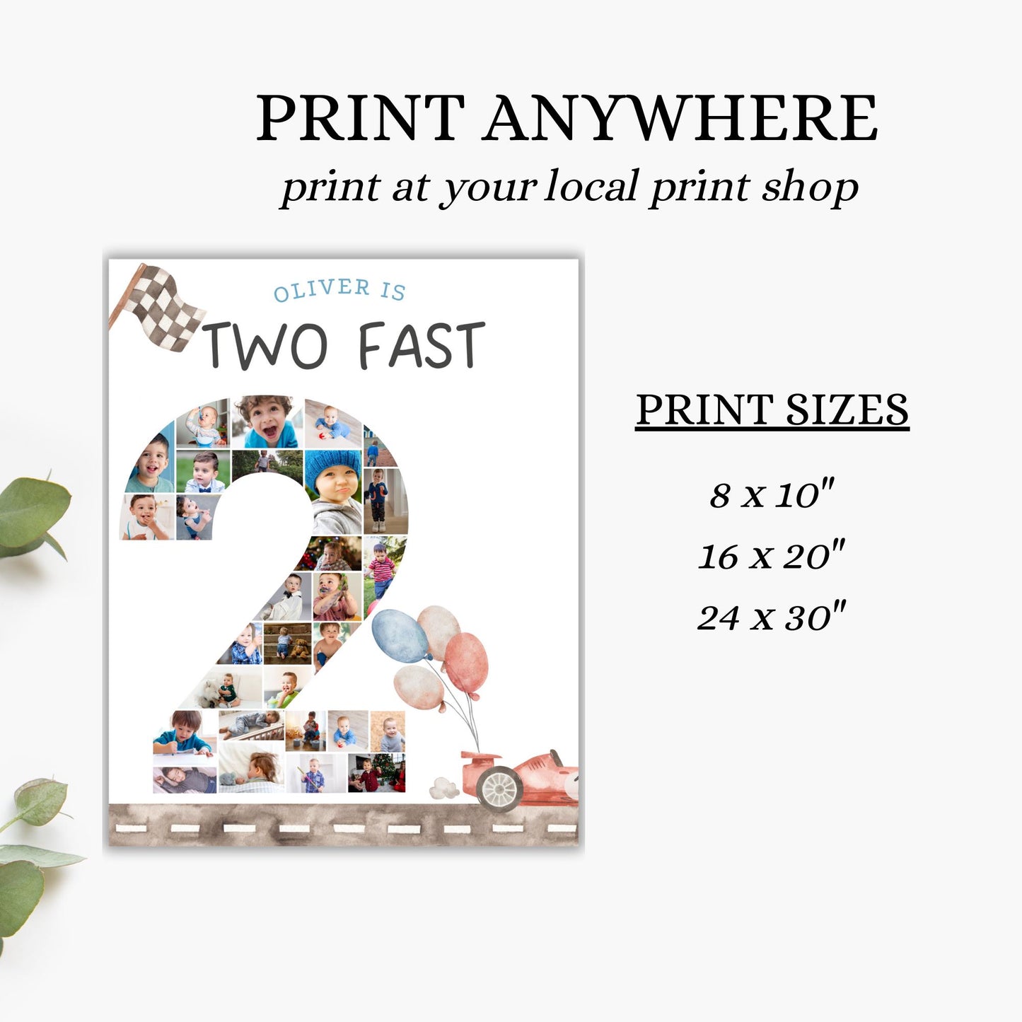 Two Fast Birthday Sign Photo Collage Editable Race Car Party Two Fast Two Curious 2nd Birthday Photo Banner Milestone photo sign