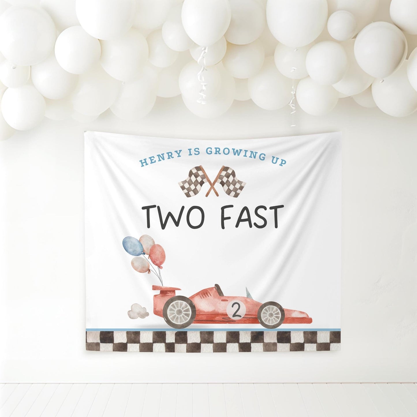 Two Fast Birthday Personalized Banner 2nd Birthday Racecar Party Decor Photo Backdrop Racing Custom Banner Two Fast Two Curious Wall Decor