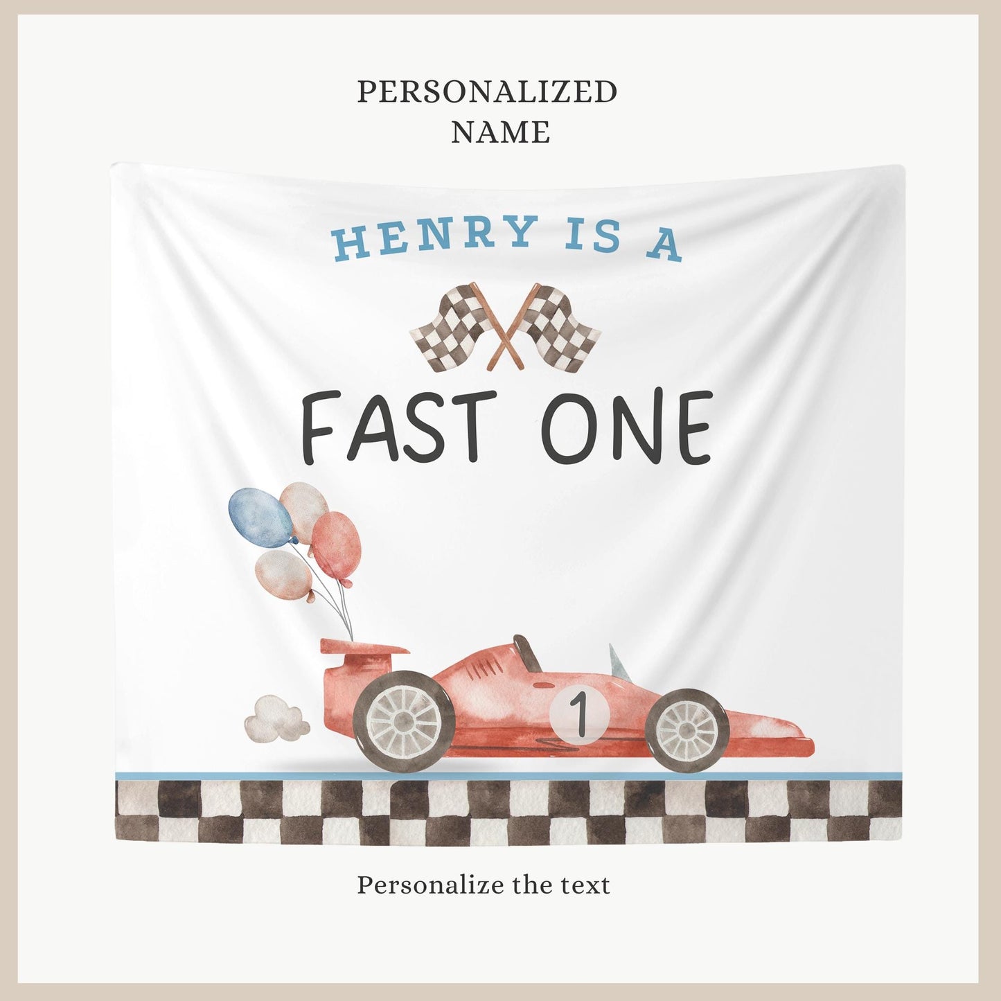 Fast One Birthday Personalized Banner 1st Birthday Racecar Party Decor Photo Backdrop Racing Custom Banner first lap down Wall Decor