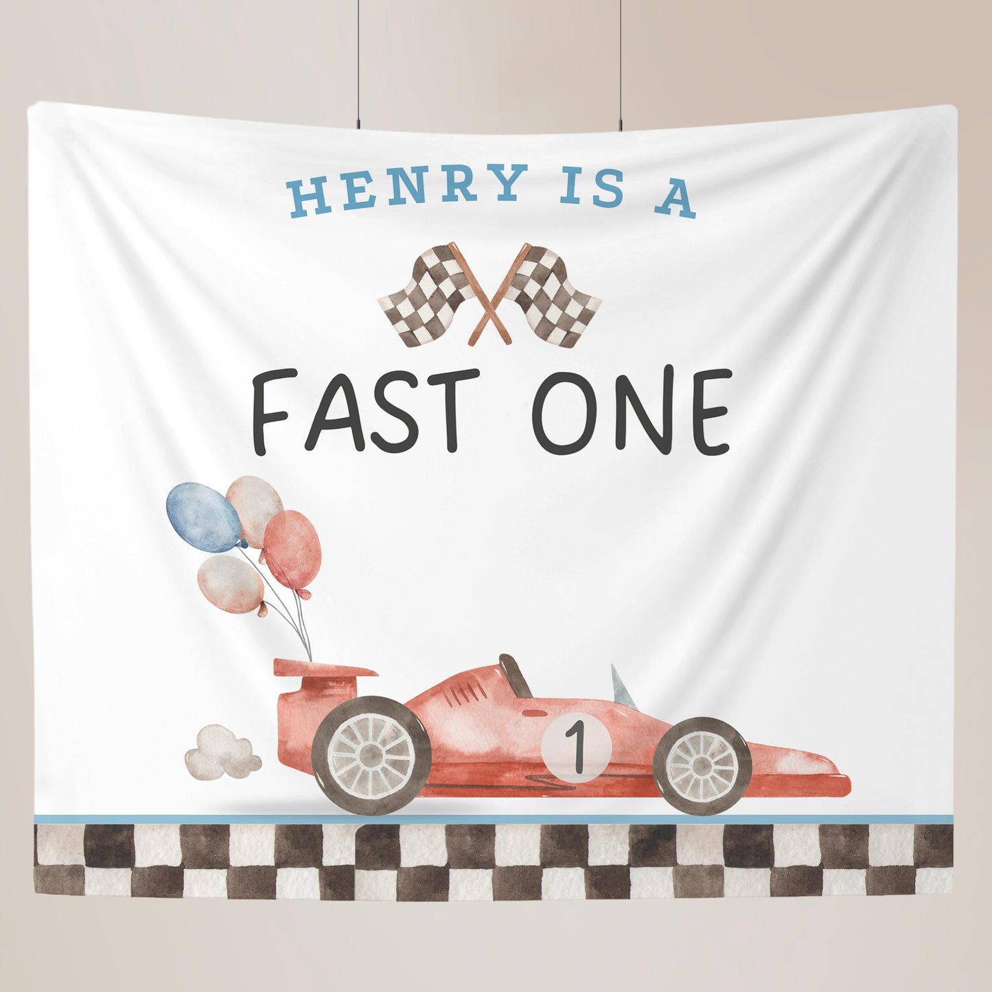 Fast One Birthday Personalized Banner 1st Birthday Racecar Party Decor Photo Backdrop Racing Custom Banner first lap down Wall Decor