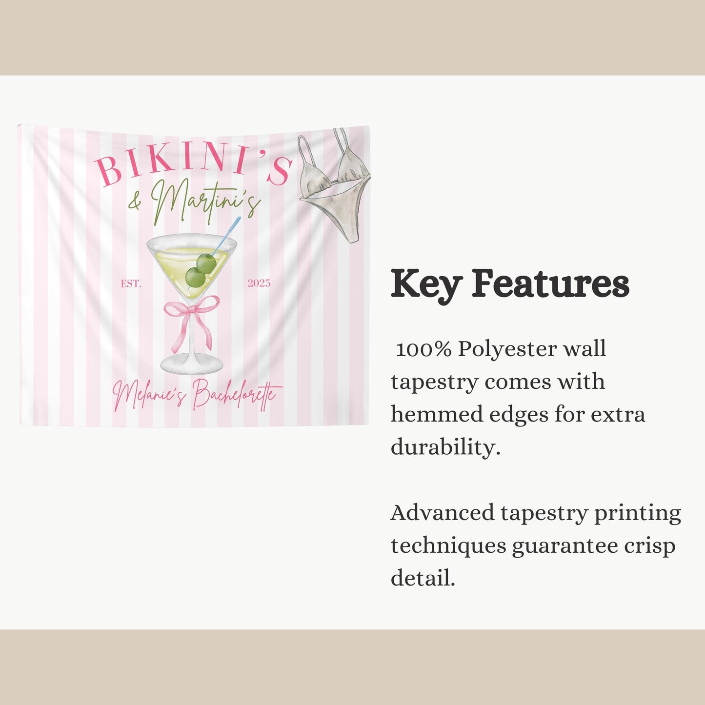 Bikinis and Martinis Bachelorette Custom Banner Martini Bachelorette Party Backdrop Tini's and Weenies Hen Party Decor Beach Bach Part