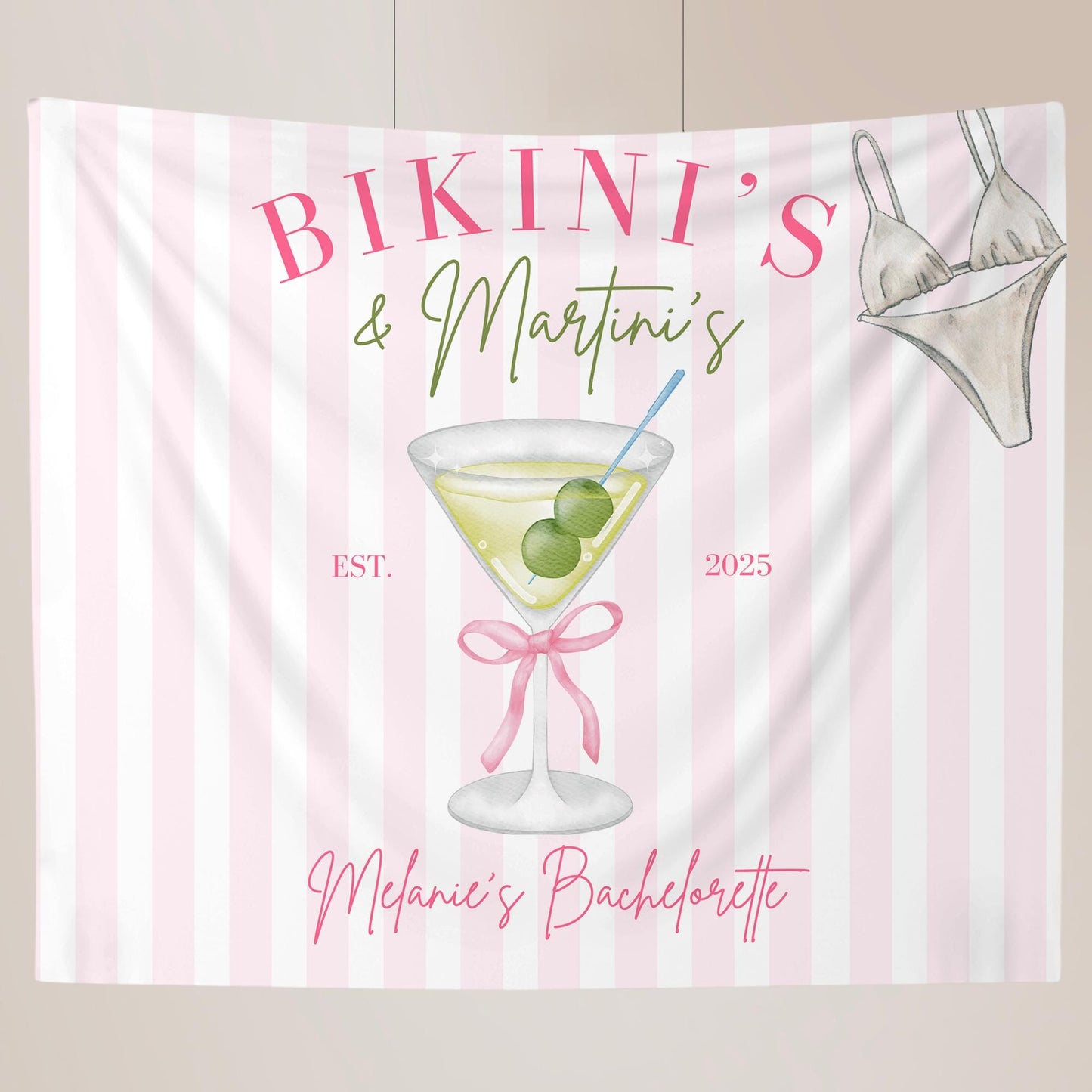 Bikinis and Martinis Bachelorette Custom Banner Martini Bachelorette Party Backdrop Tini's and Weenies Hen Party Decor Beach Bach Part