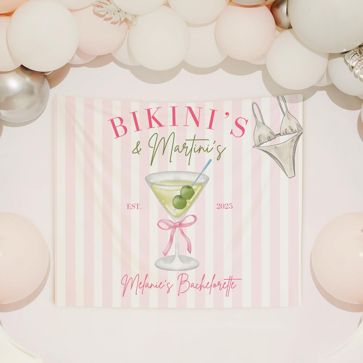 Bikinis and Martinis Bachelorette Custom Banner Martini Bachelorette Party Backdrop Tini's and Weenies Hen Party Decor Beach Bach Part