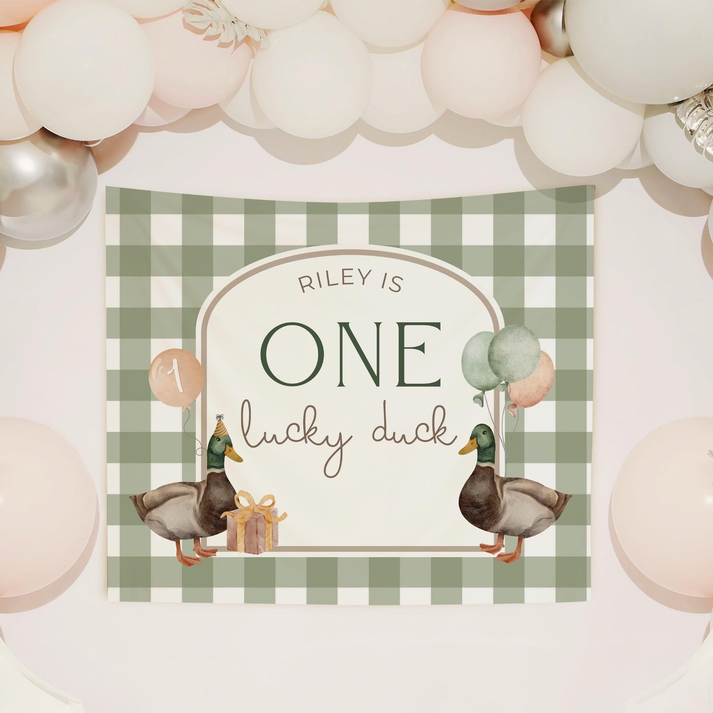 One Lucky Duck Birthday Personalized Banner 1st Birthday Lucky Duck Party Decor Photo Backdrop Duck Custom Banner First Birthday Ideas