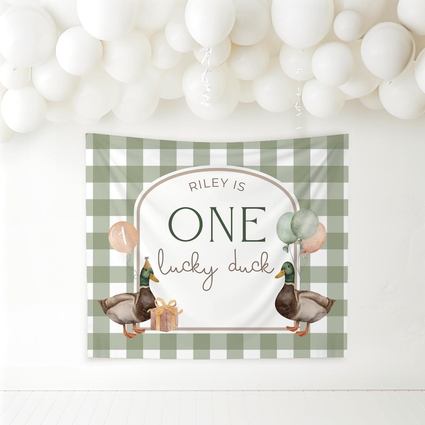 One Lucky Duck Birthday Personalized Banner 1st Birthday Lucky Duck Party Decor Photo Backdrop Duck Custom Banner First Birthday Ideas
