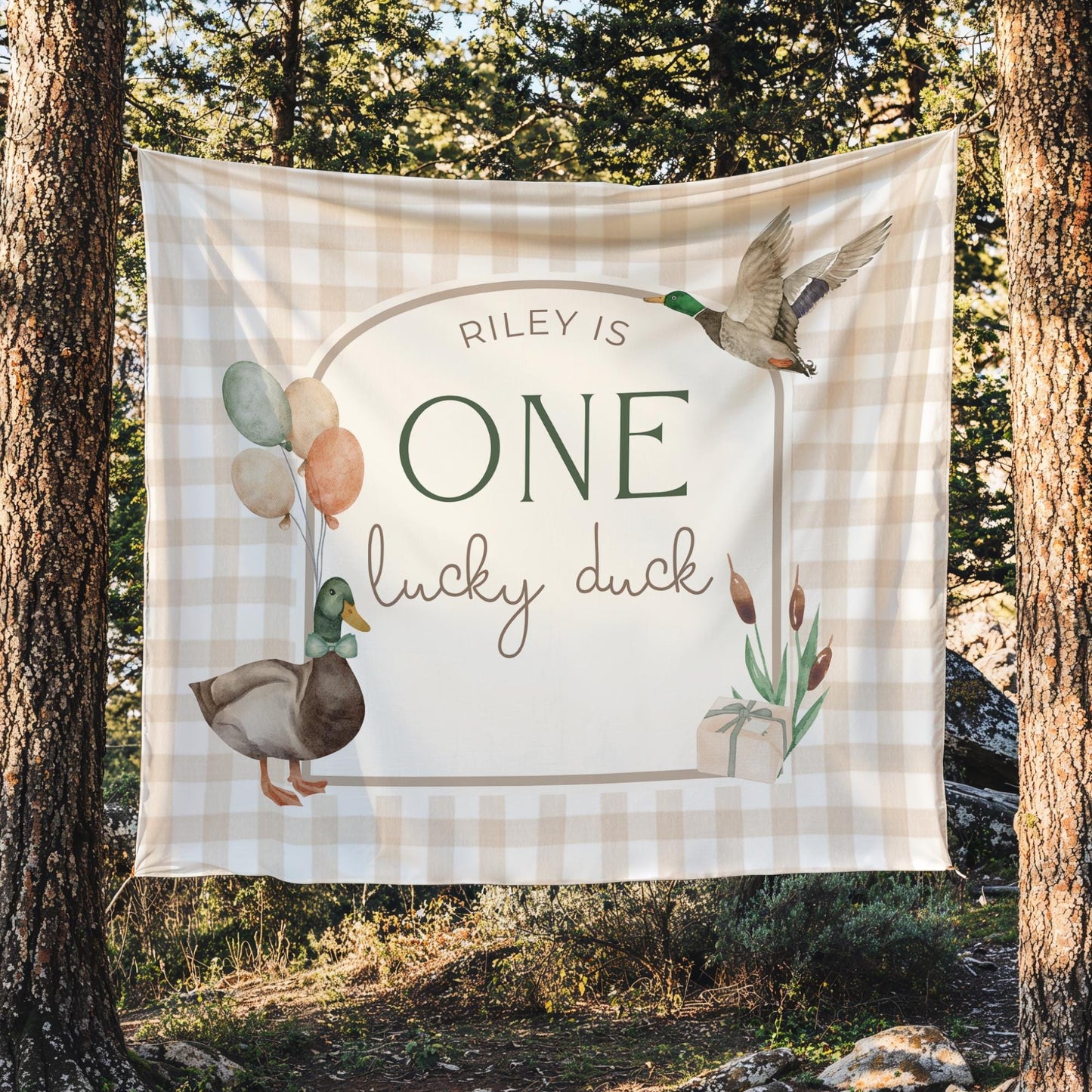 One Lucky Duck Birthday Personalized Banner 1st Birthday Lucky Duck Party Decor Photo Backdrop Duck Custom Banner First Birthday Ideas