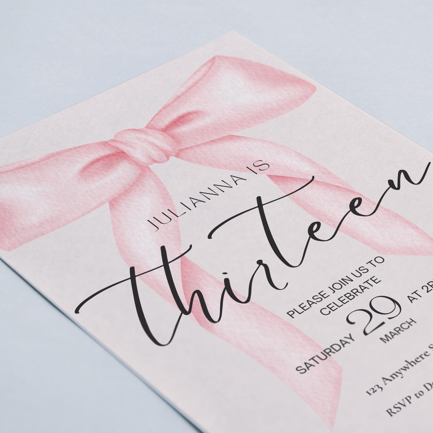 13th birthday invitation girl Pink Coquette Invite 13 year old girl Birthday Girl thirteenth Pink Bow Birthday Teen Birthday Party