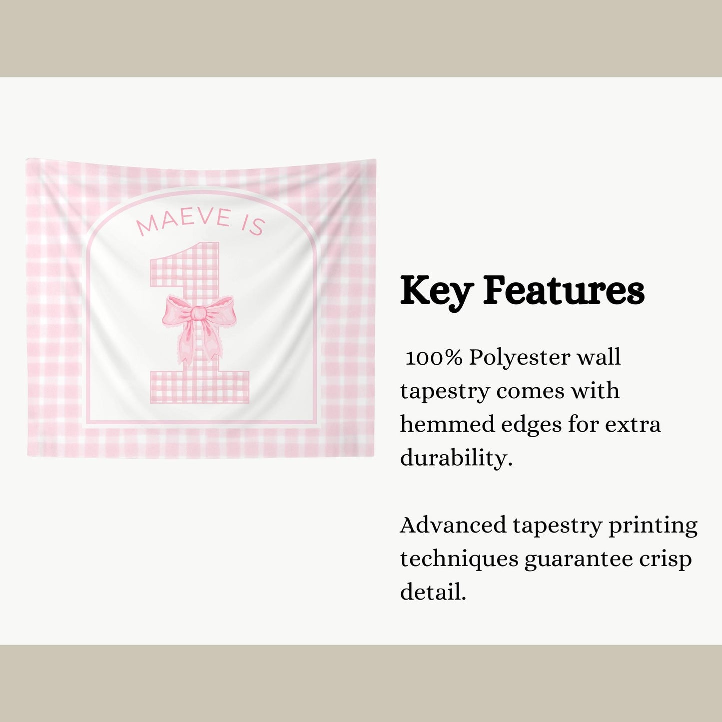 Pink Bow Birthday Personalized Banner 1st Birthday Pink Coquette Party Decor Photo Backdrop Ribbon Custom Banner First Birthday Gingham