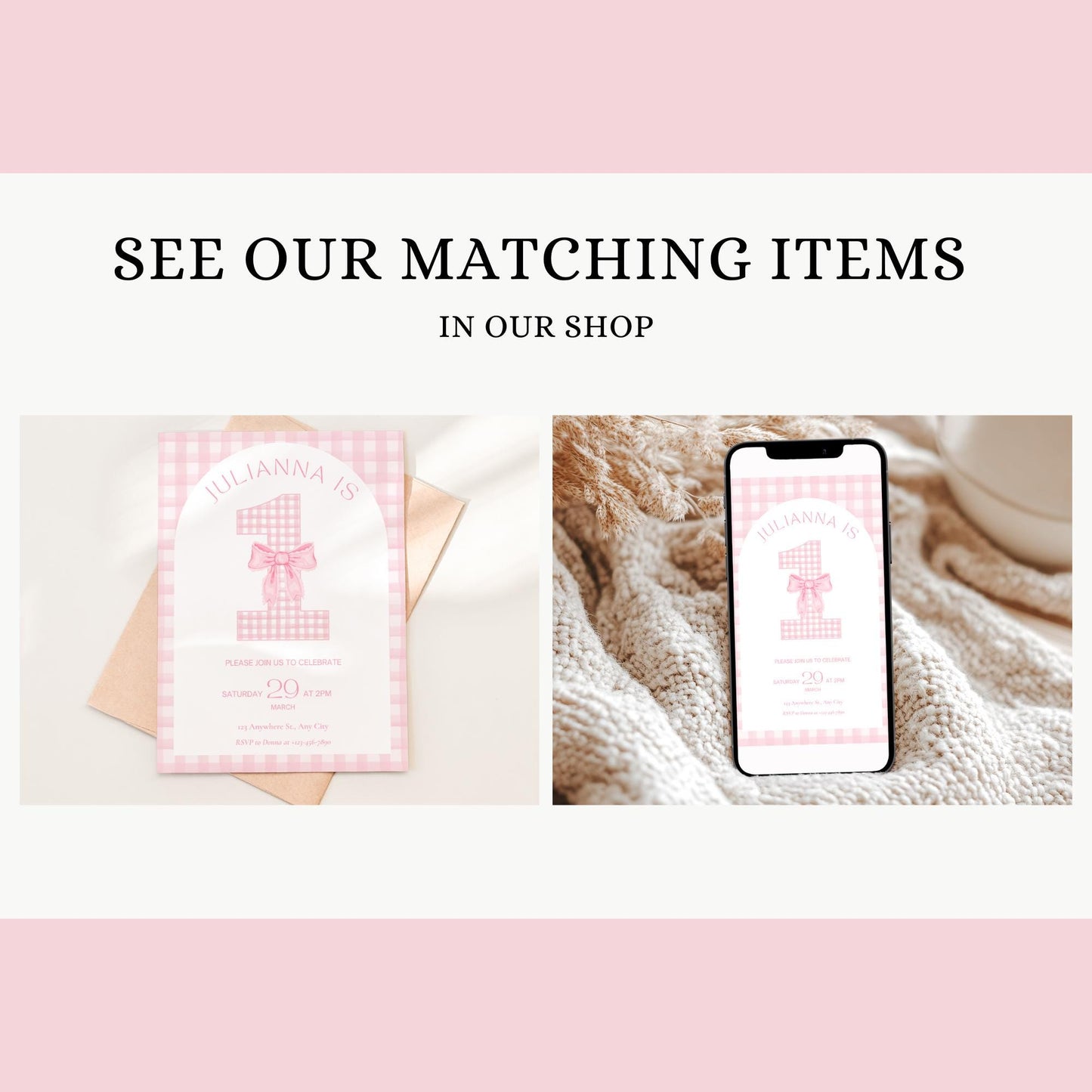 Pink Bow Birthday Personalized Banner 1st Birthday Pink Coquette Party Decor Photo Backdrop Ribbon Custom Banner First Birthday Gingham