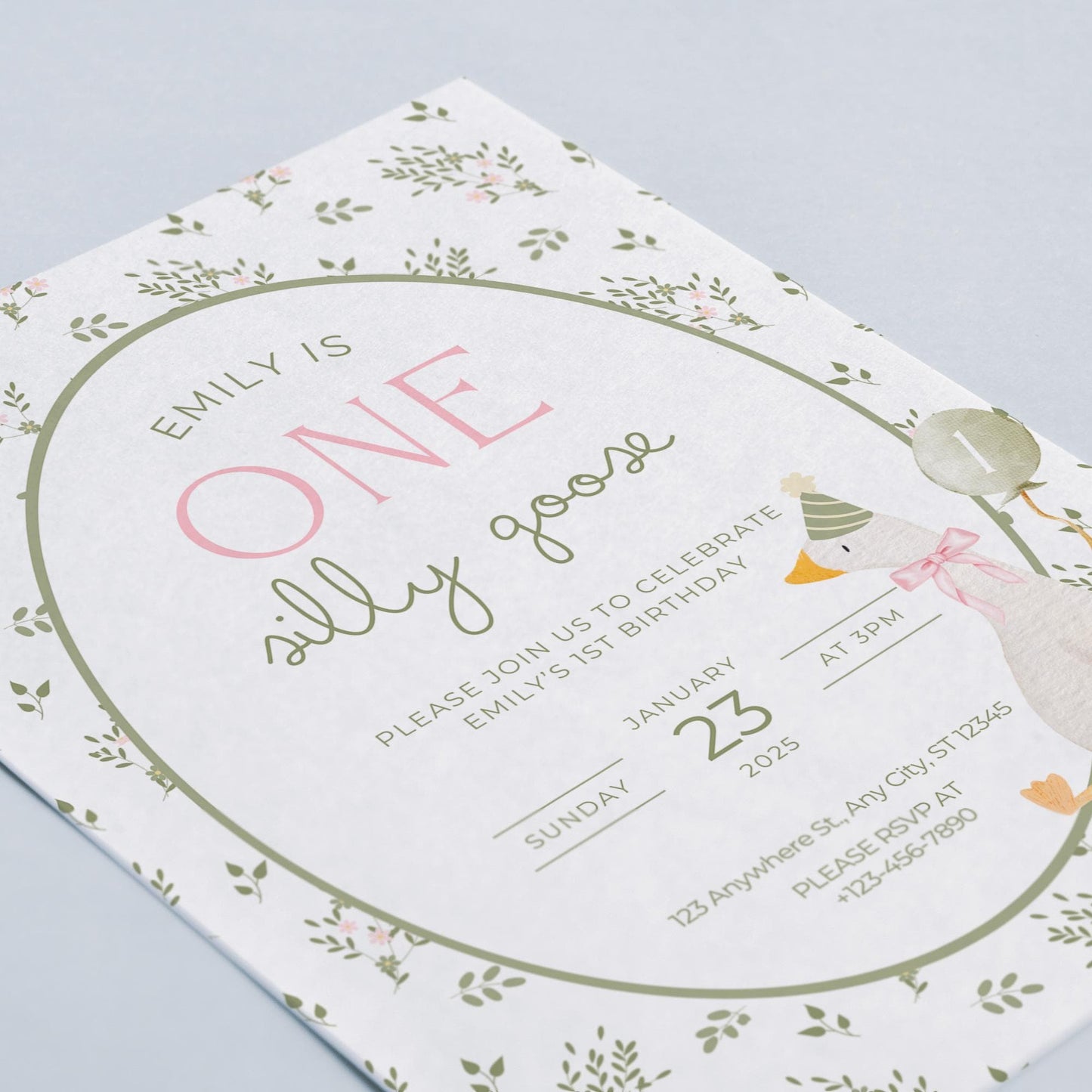 One Silly Goose Birthday Invite Vintage Floral First Birthday 1st Birthday Silly Goose Decor Editable Invitation Nursery Rhyme Birthday