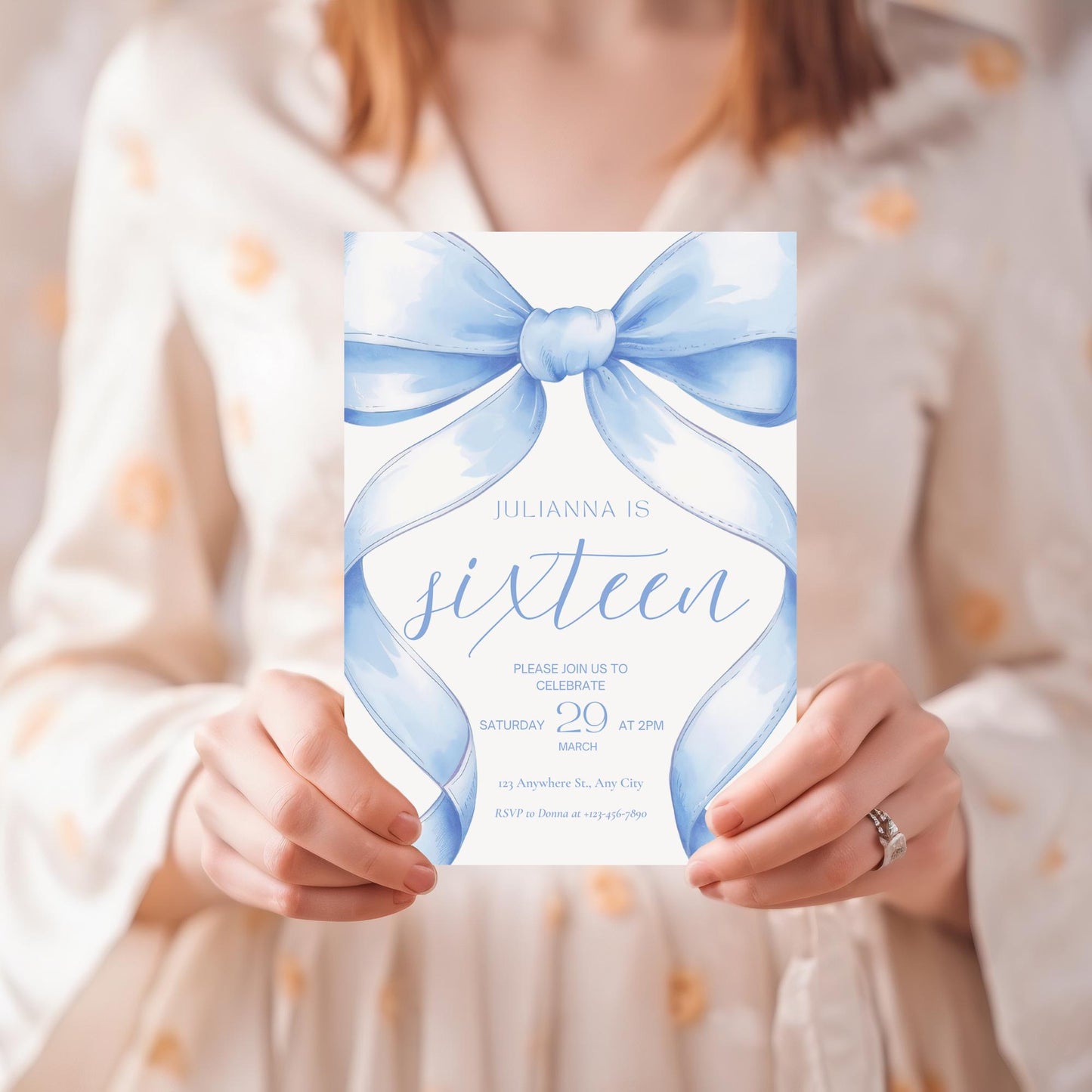 16th birthday invitation Blue Coquette Invite 16th Birthday Invitation Girl sixteenth Blue Bow Birthday Teen Birthday Party Sweet Sixteen