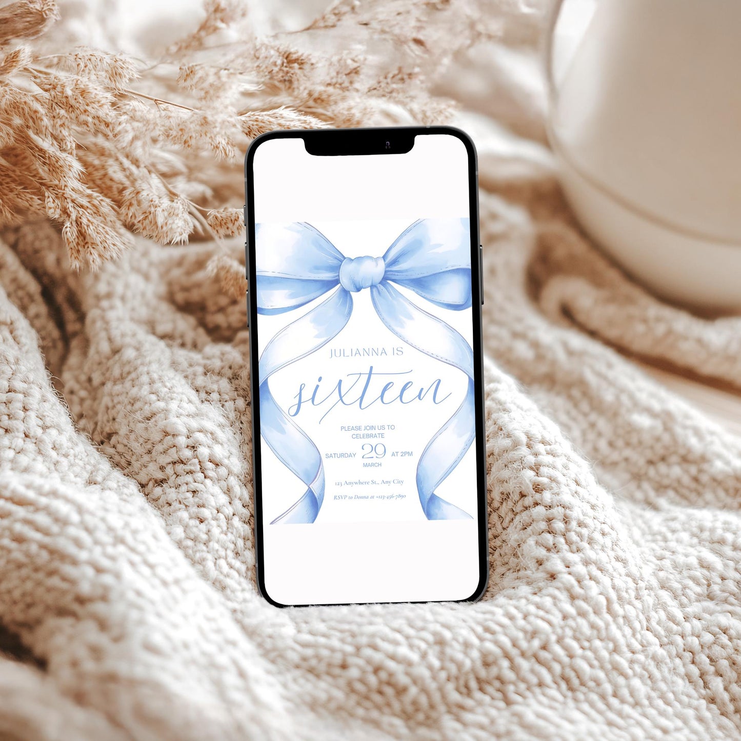 16th birthday invitation Blue Coquette Invite 16th Birthday Invitation Girl sixteenth Blue Bow Birthday Teen Birthday Party Sweet Sixteen