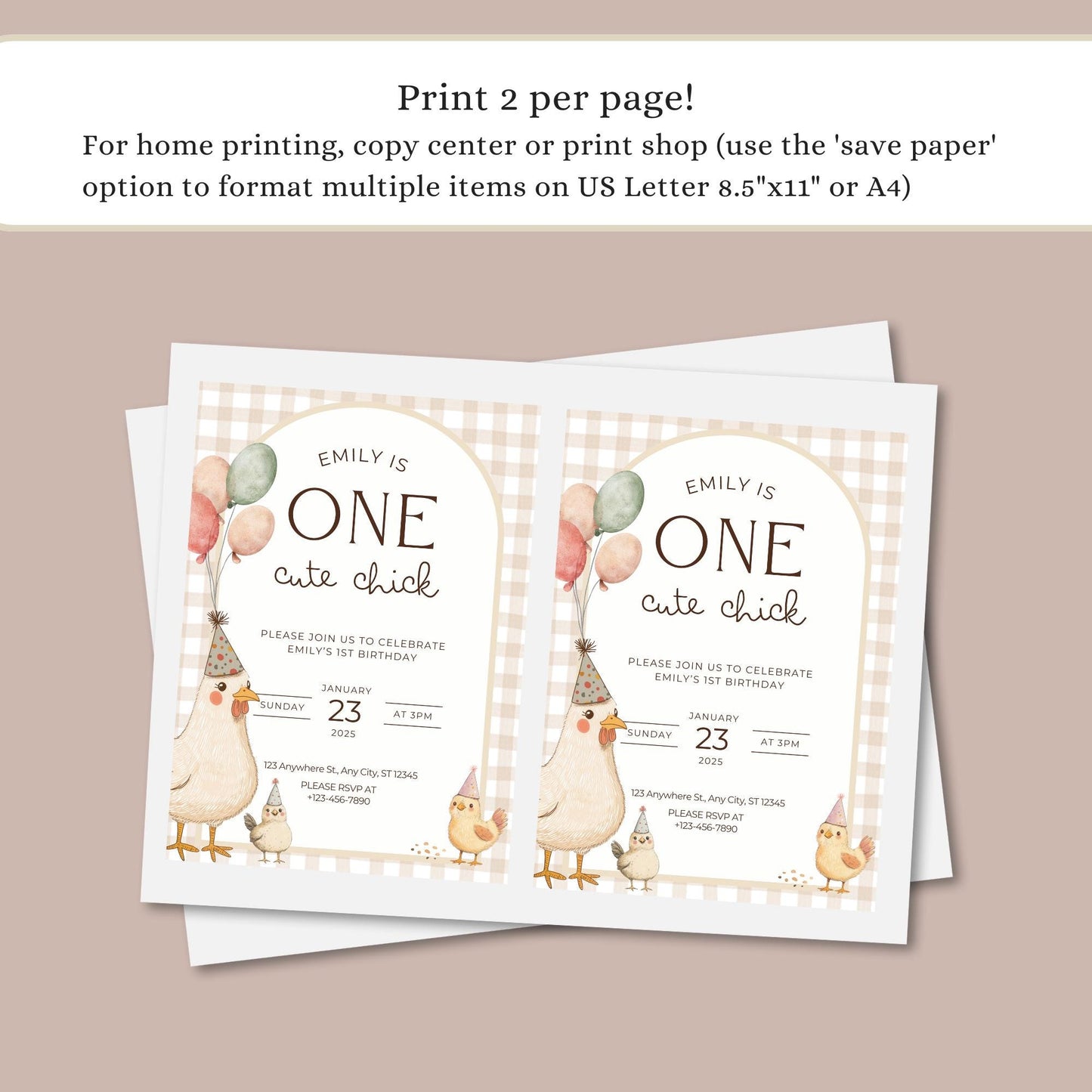 One Cute Chick Birthday This Chick is One First Birthday 1st Birthday Chicken Decor Editable Invitation Farm animal Birthday Spring 1st