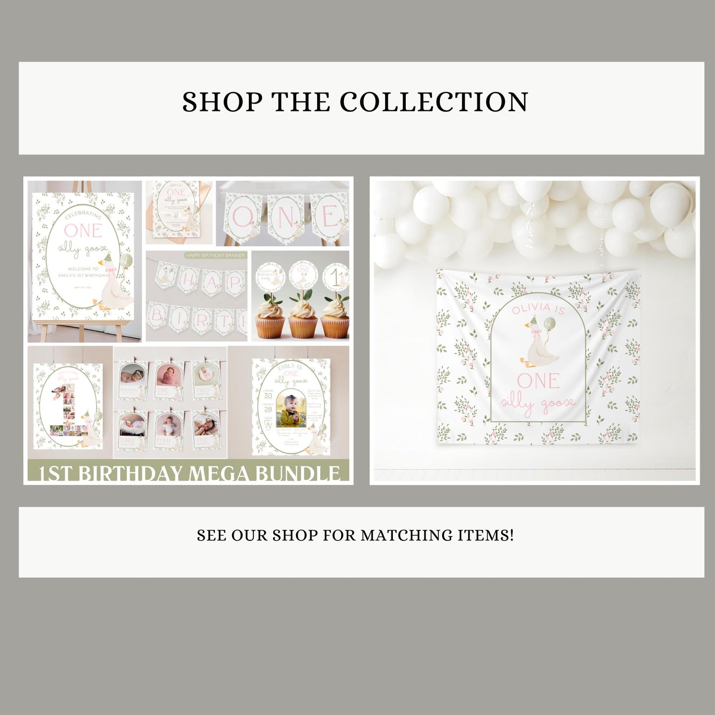 One Silly Goose Birthday Photo Milestone Banner Goose 1st Birthday Bunting Banner Editable Template Monthly Milestone Photo Collage Decor