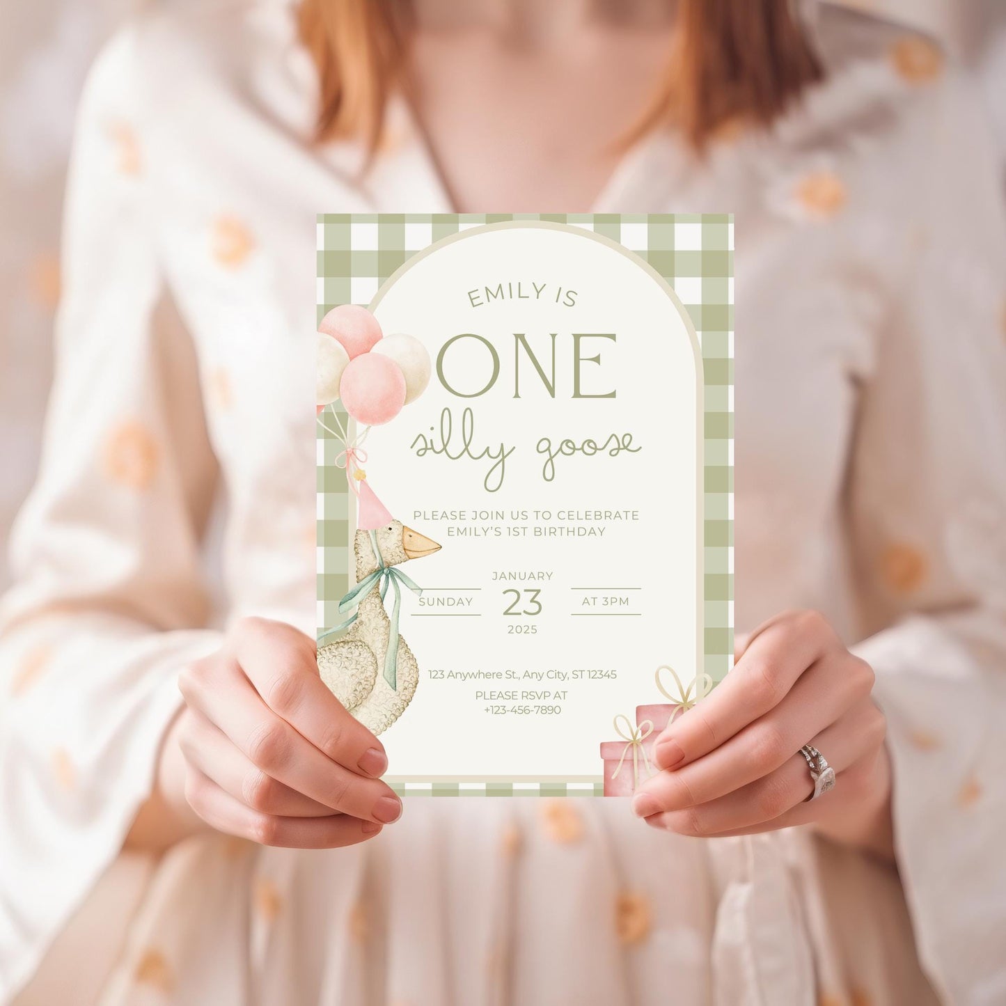 One Silly Goose Birthday Invite Dusty Pink First Birthday 1st Birthday Silly Goose Decor Editable Invitation Nursery Rhyme Birthday