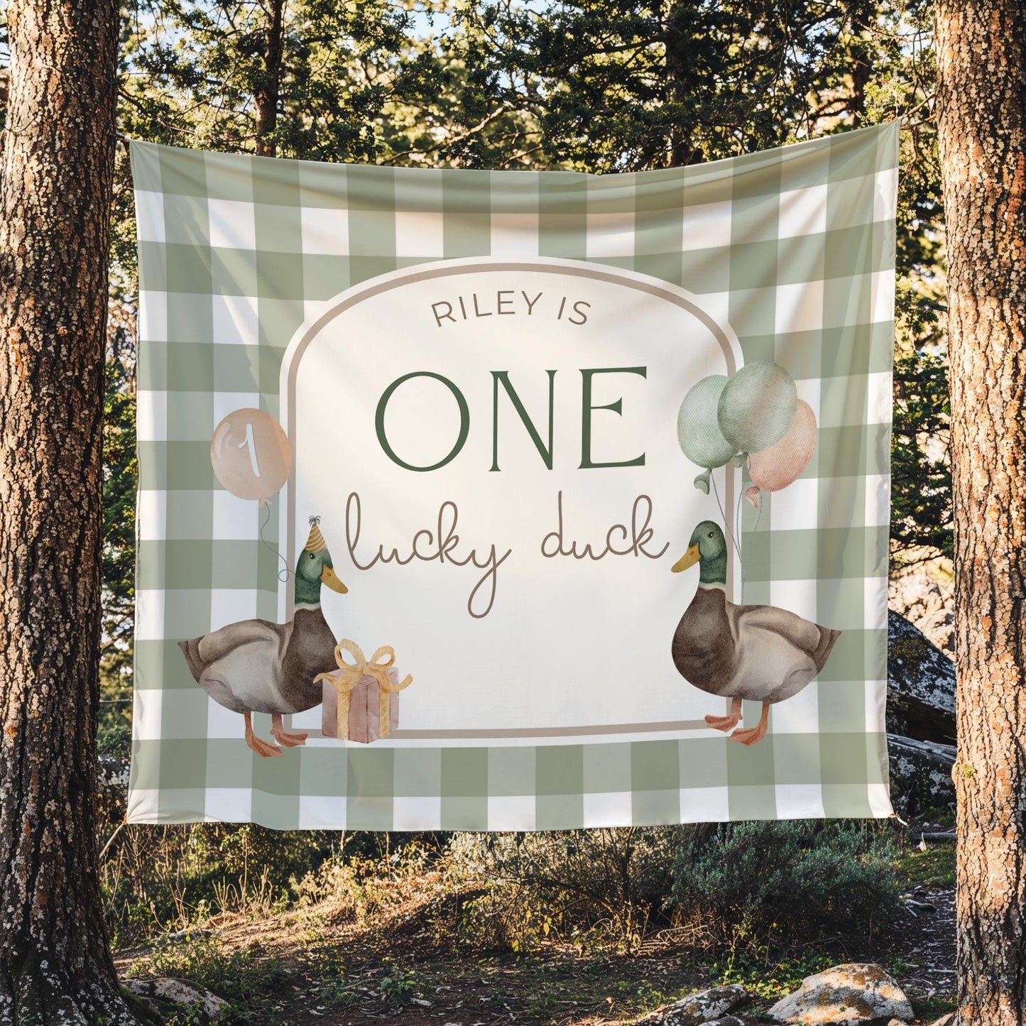 One Lucky Duck Birthday Personalized Banner 1st Birthday Lucky Duck Party Decor Photo Backdrop Duck Custom Banner First Birthday Ideas
