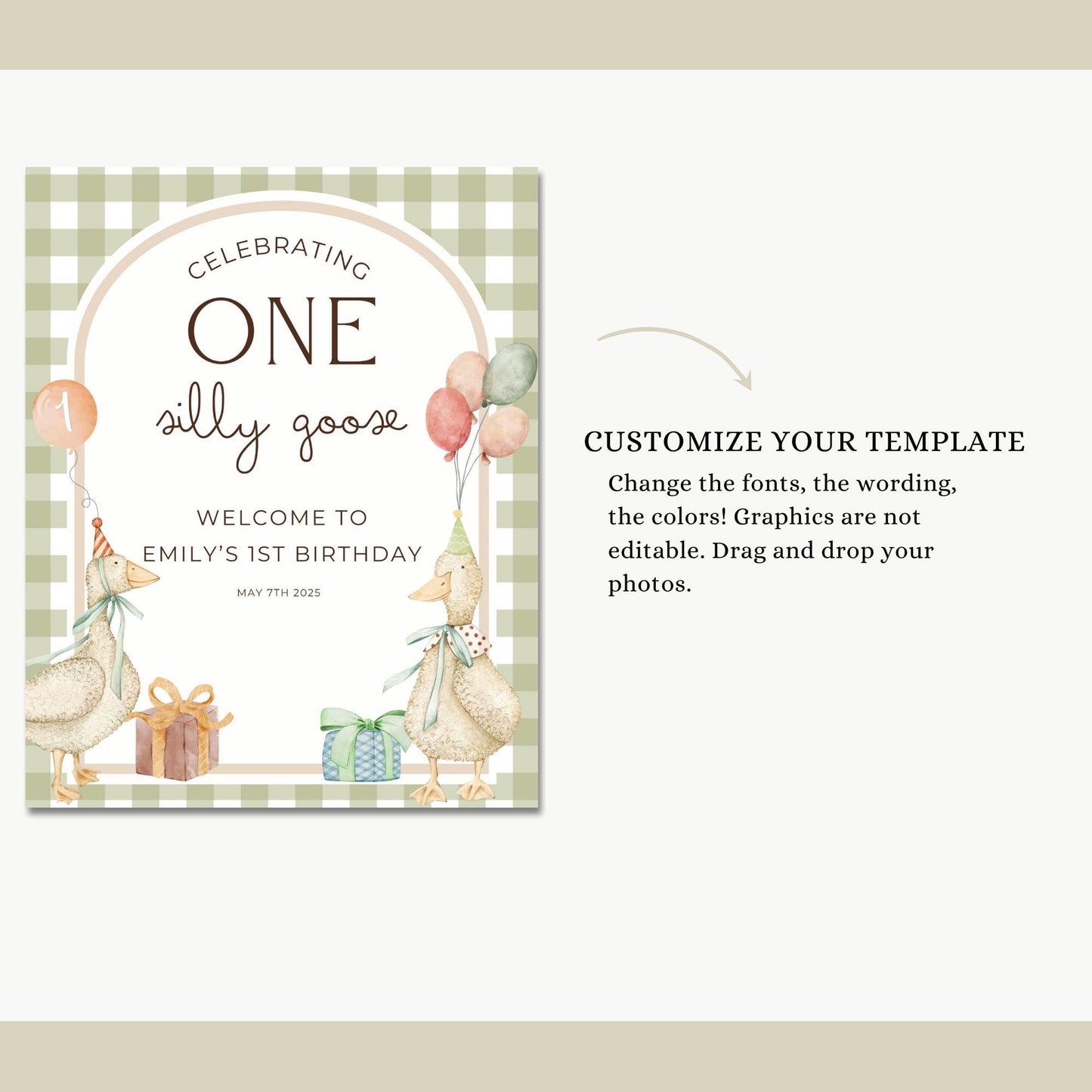 One Silly Goose Birthday Welcome Sign Editable Silly Goose Party Welcome Poster Gender Neutral 1st Birthday Decor Silly Goose Theme Bday