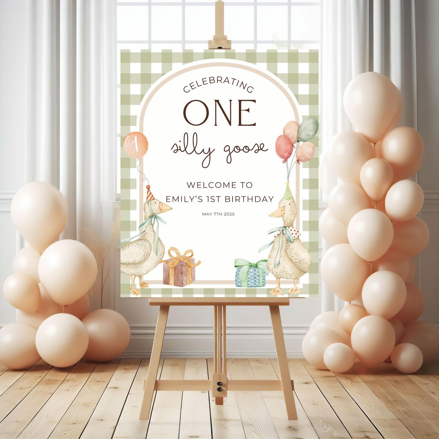 One Silly Goose Birthday Welcome Sign Editable Silly Goose Party Welcome Poster Gender Neutral 1st Birthday Decor Silly Goose Theme Bday