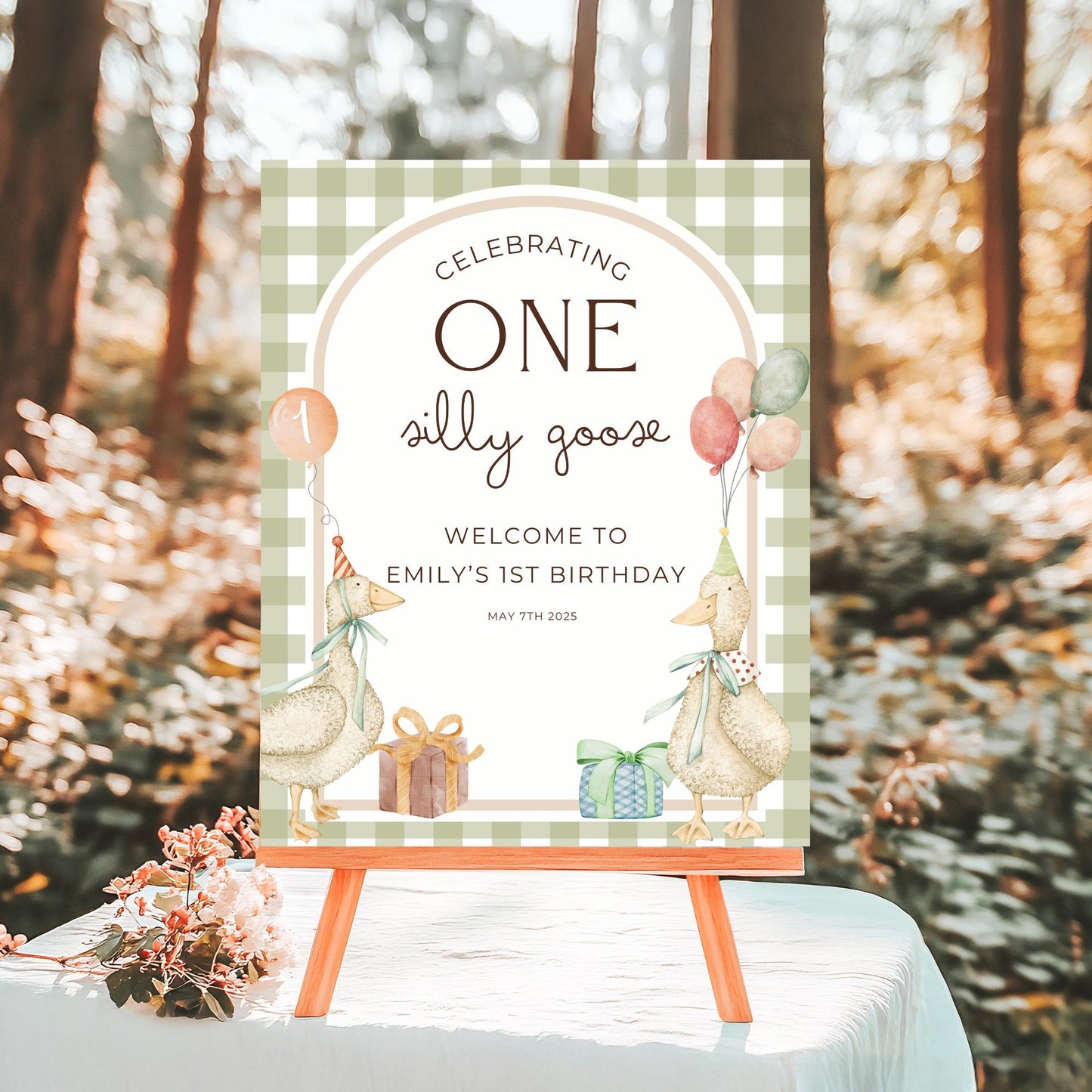 One Silly Goose Birthday Welcome Sign Editable Silly Goose Party Welcome Poster Gender Neutral 1st Birthday Decor Silly Goose Theme Bday