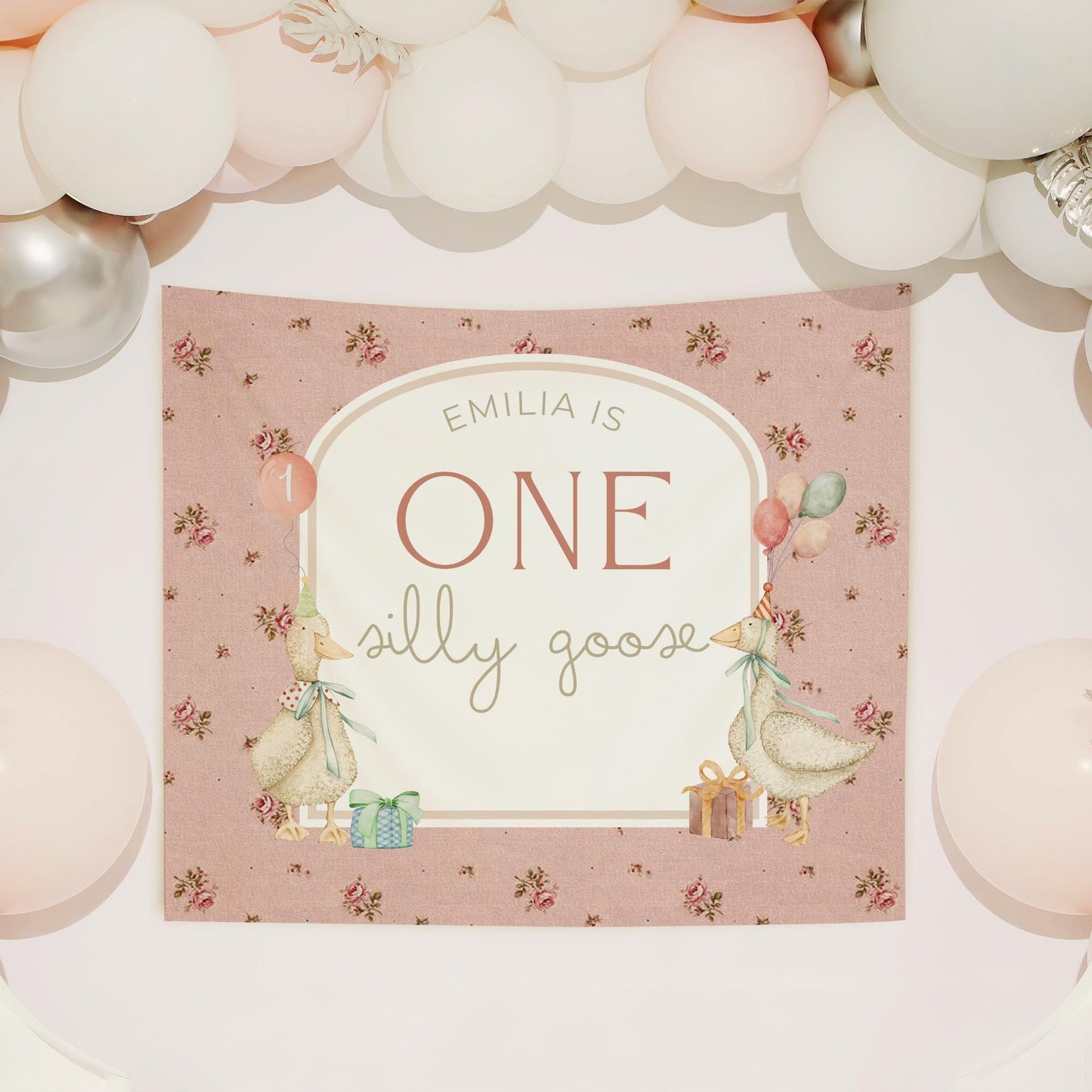 One Silly Goose Birthday Personalized Banner 1st Birthday Silly Goose Party Decor Photo Backdrop Goose Custom Banner First Birthday Ideas
