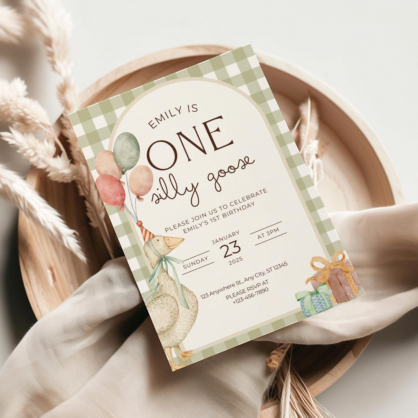 One Silly Goose Birthday Invite Gender Neutral First Birthday 1st Birthday Silly Goose Decor Editable Invitation Nursery Rhyme Birthday