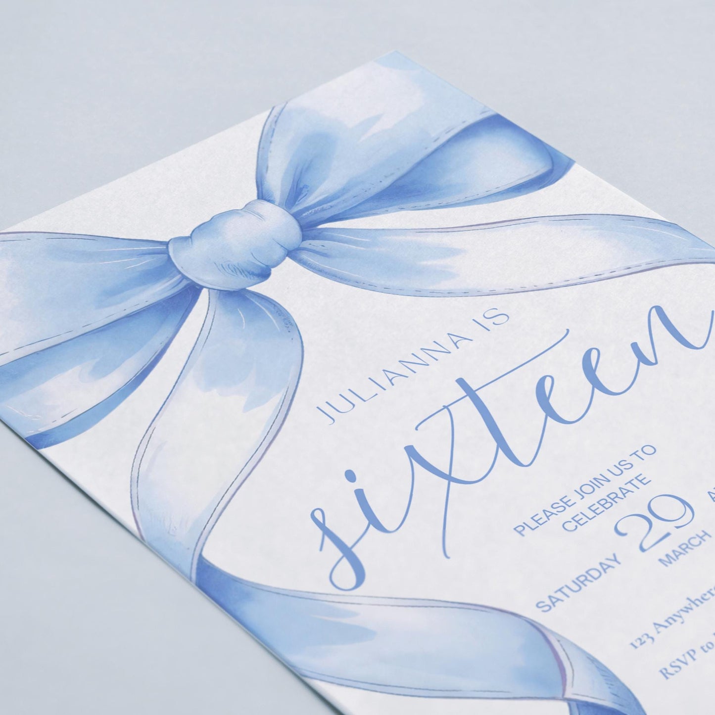 16th birthday invitation Blue Coquette Invite 16th Birthday Invitation Girl sixteenth Blue Bow Birthday Teen Birthday Party Sweet Sixteen