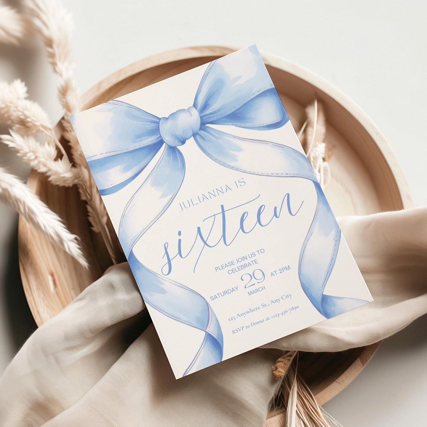 16th birthday invitation Blue Coquette Invite 16th Birthday Invitation Girl sixteenth Blue Bow Birthday Teen Birthday Party Sweet Sixteen