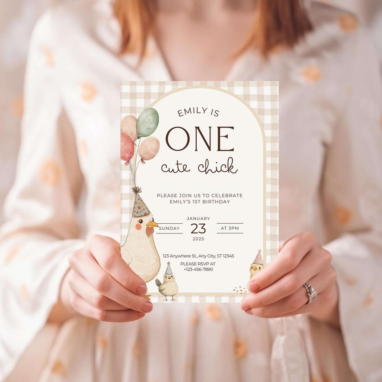 One Cute Chick Birthday This Chick is One First Birthday 1st Birthday Chicken Decor Editable Invitation Farm animal Birthday Spring 1st