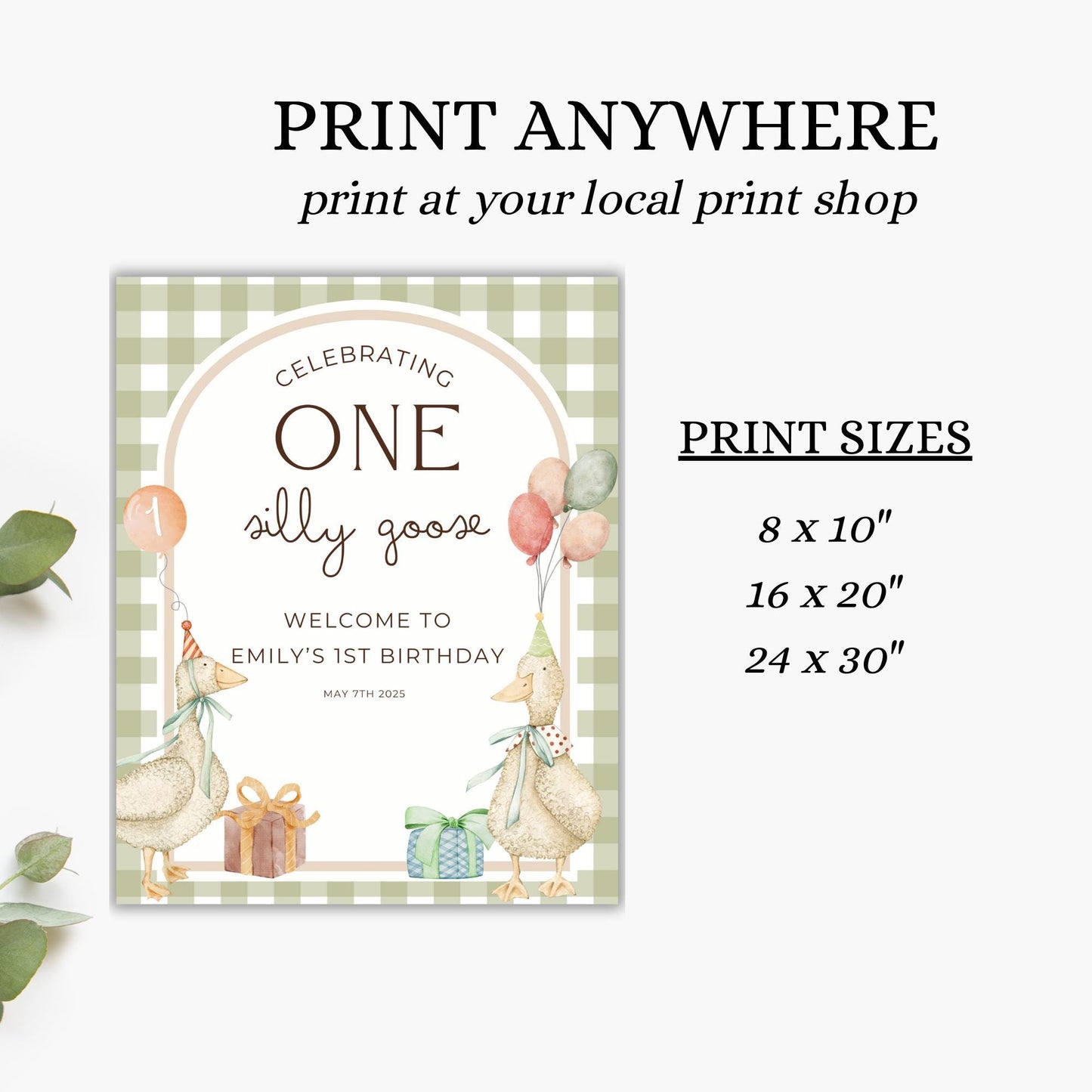 One Silly Goose Birthday Welcome Sign Editable Silly Goose Party Welcome Poster Gender Neutral 1st Birthday Decor Silly Goose Theme Bday