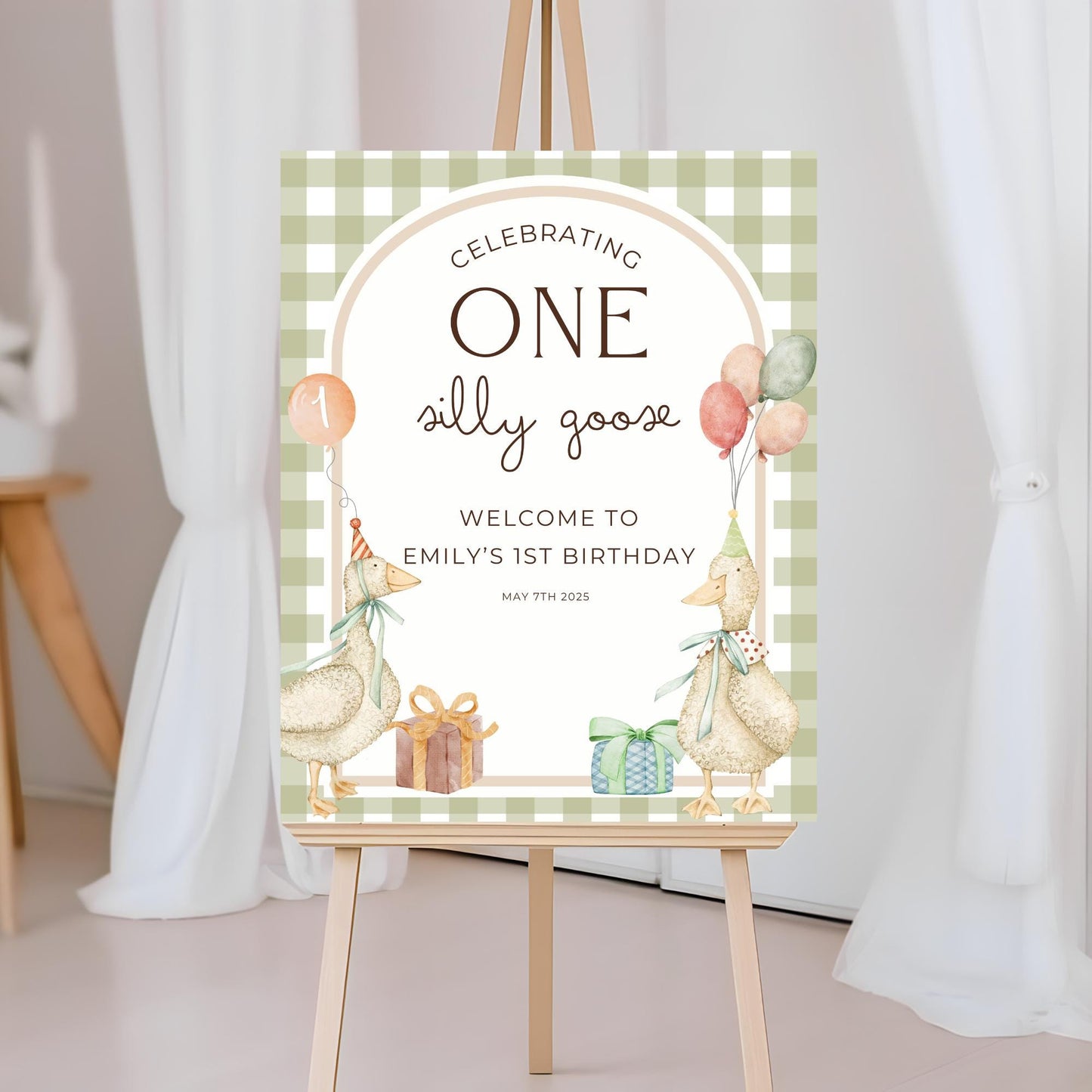 One Silly Goose Birthday Welcome Sign Editable Silly Goose Party Welcome Poster Gender Neutral 1st Birthday Decor Silly Goose Theme Bday