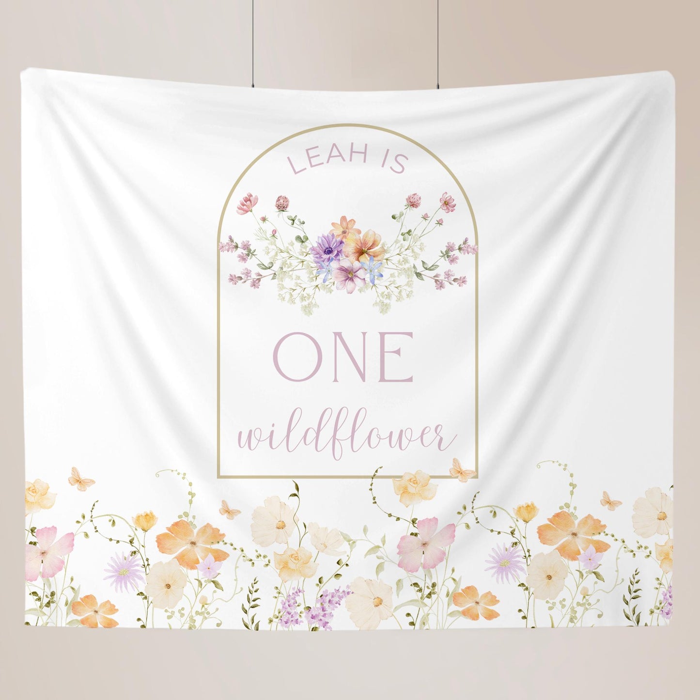 Wildflower One Year Banner, Floral Birthday High Chair Decor, First Birthday Party Sign for Baby Girl