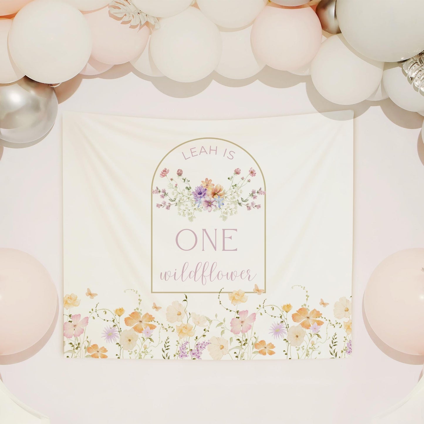 Wildflower First Birthday High Chair Banner, One Year Floral Party Decor, Baby Girl Birthday Decorations