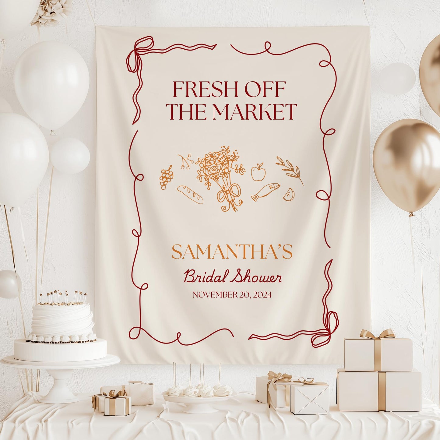 Fresh Off The Market Bridal Shower Personalized Banner Farmer's Market Bridal Shower Backdrop Garden Market Wedding Shower Welcome Sign