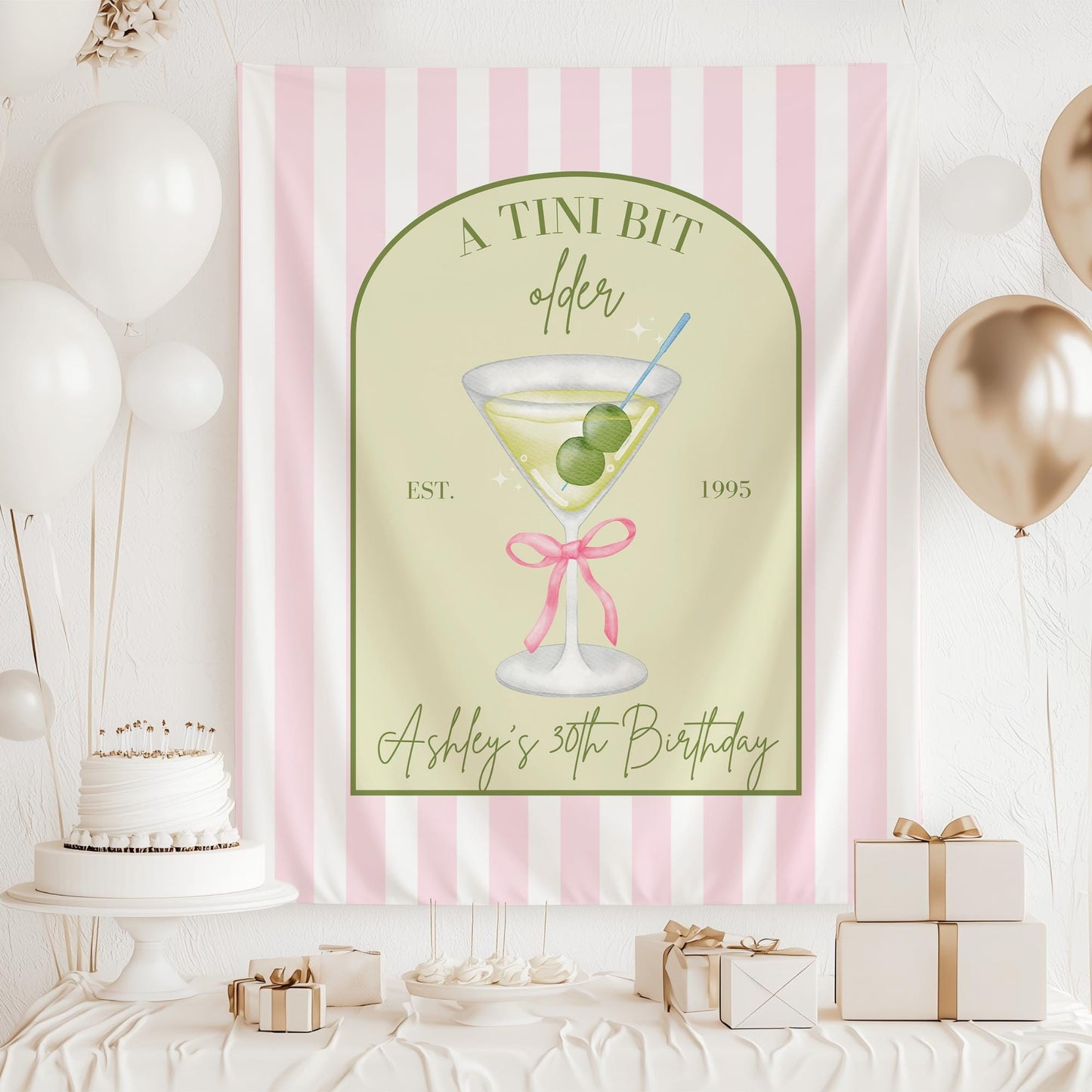 Tini Bit Older Birthday Banner Dirty Martini Party Backdrop Dirty 30 Decorations Dirty Thirty Personalized Party Decor Coquette Martini