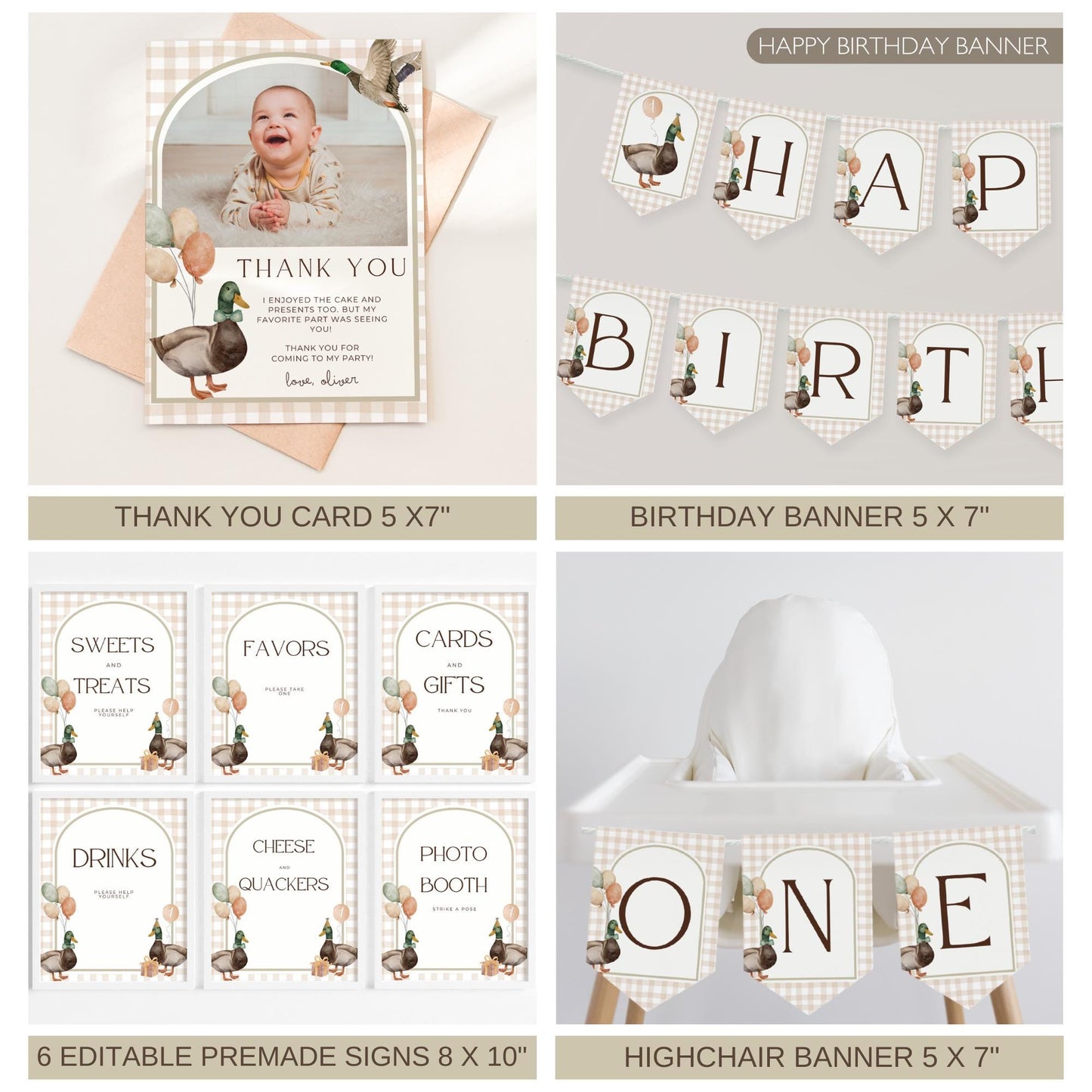 One Lucky Duck Birthday Invite Duck First Birthday Party Decor Mallard Duck 1st Birthday Bundle Duck Theme Party First Hunt Birthday Decor