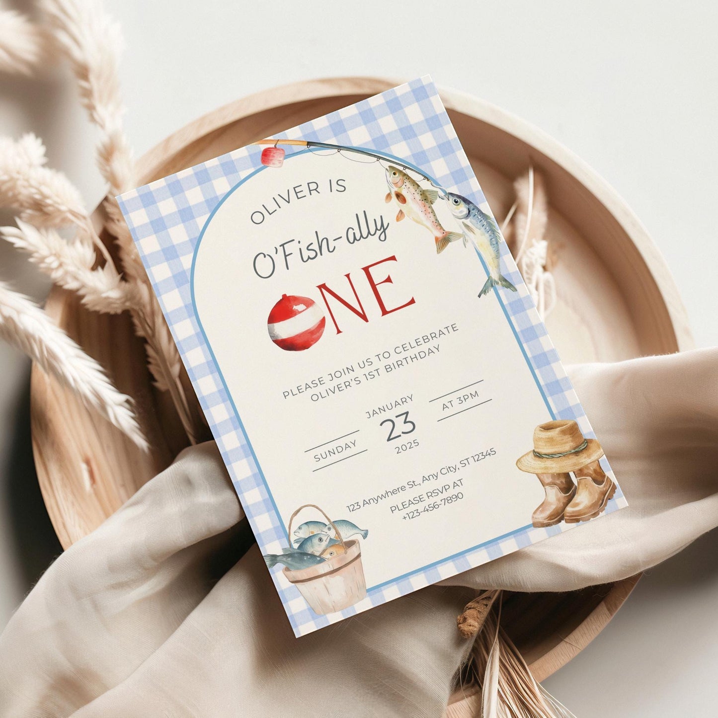 O Fishally One Birthday Invitation, Editable Fishing Birthday Template, First Birthday Gone Fishing Invite