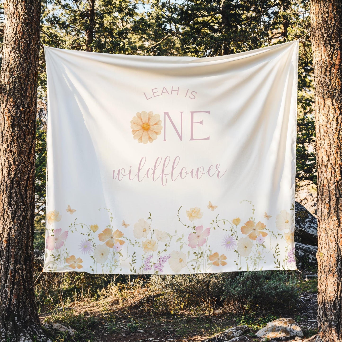 Wildflower First Birthday Personalized Banner 1st Birthday Wildflower Party Decor Photo Backdrop One Wildflower Custom Banner Wild One
