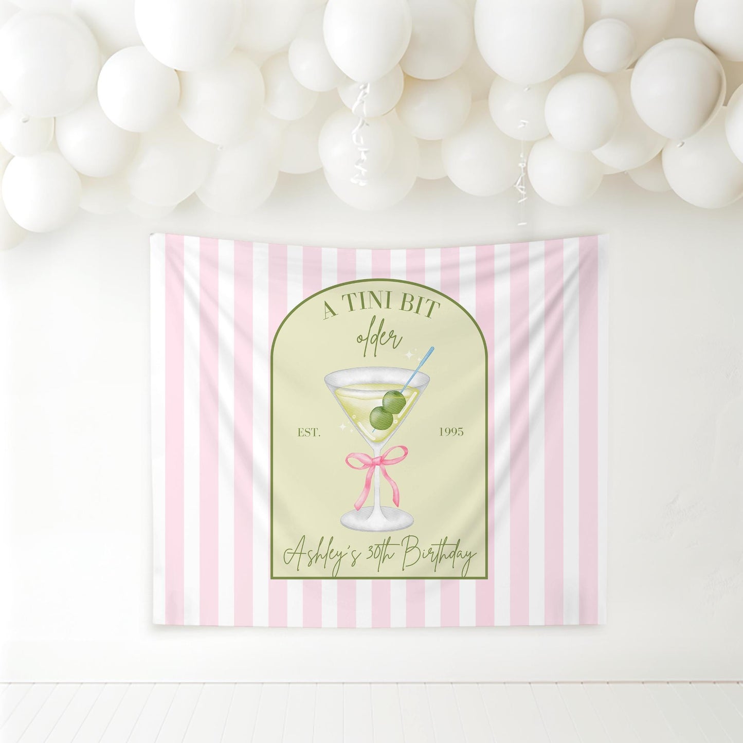 Tini Bit Older Birthday Banner Dirty Martini Party Backdrop Dirty 30 Decorations Dirty Thirty Personalized Party Decor Coquette Martini